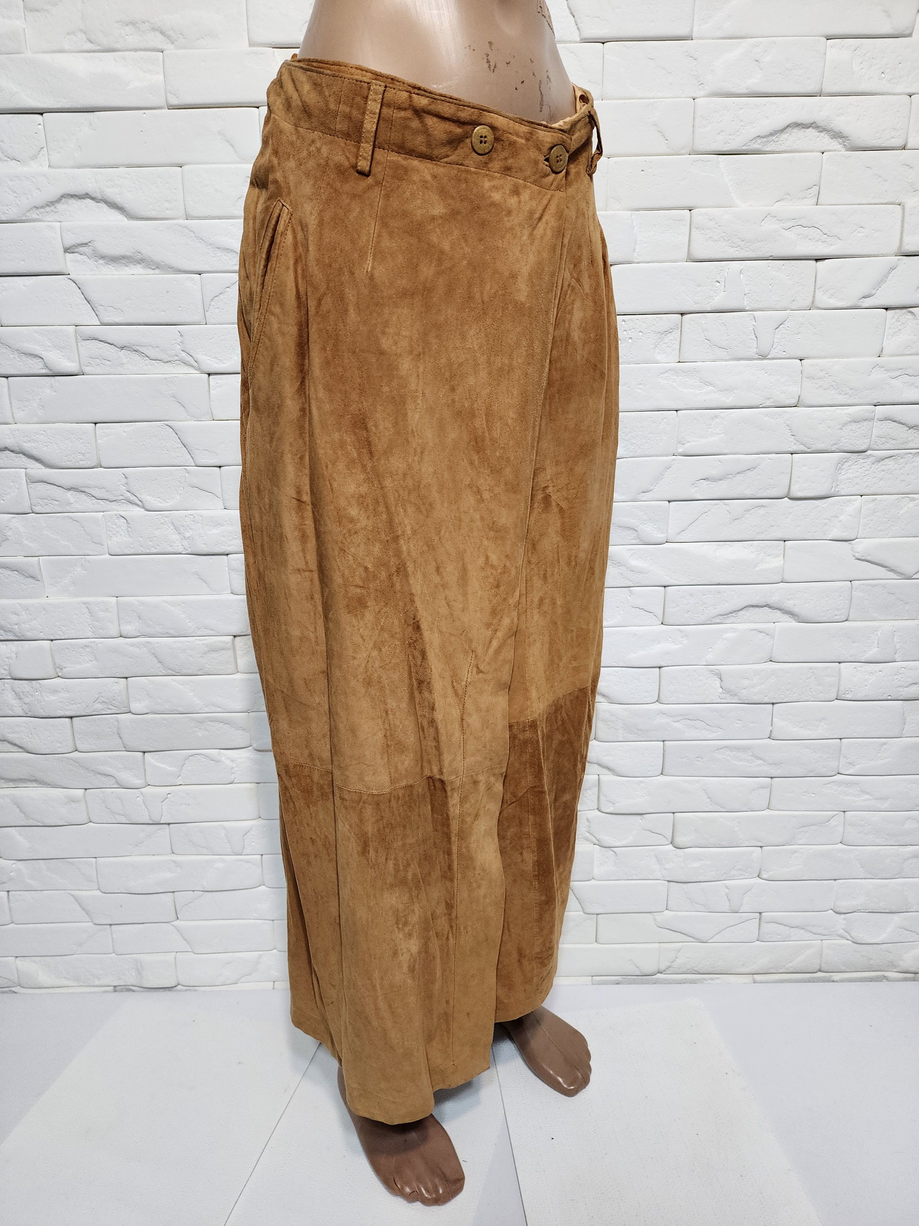 Genuine Leather Brown Suede Leather Skirt Size 33" - 3 Thumbnail