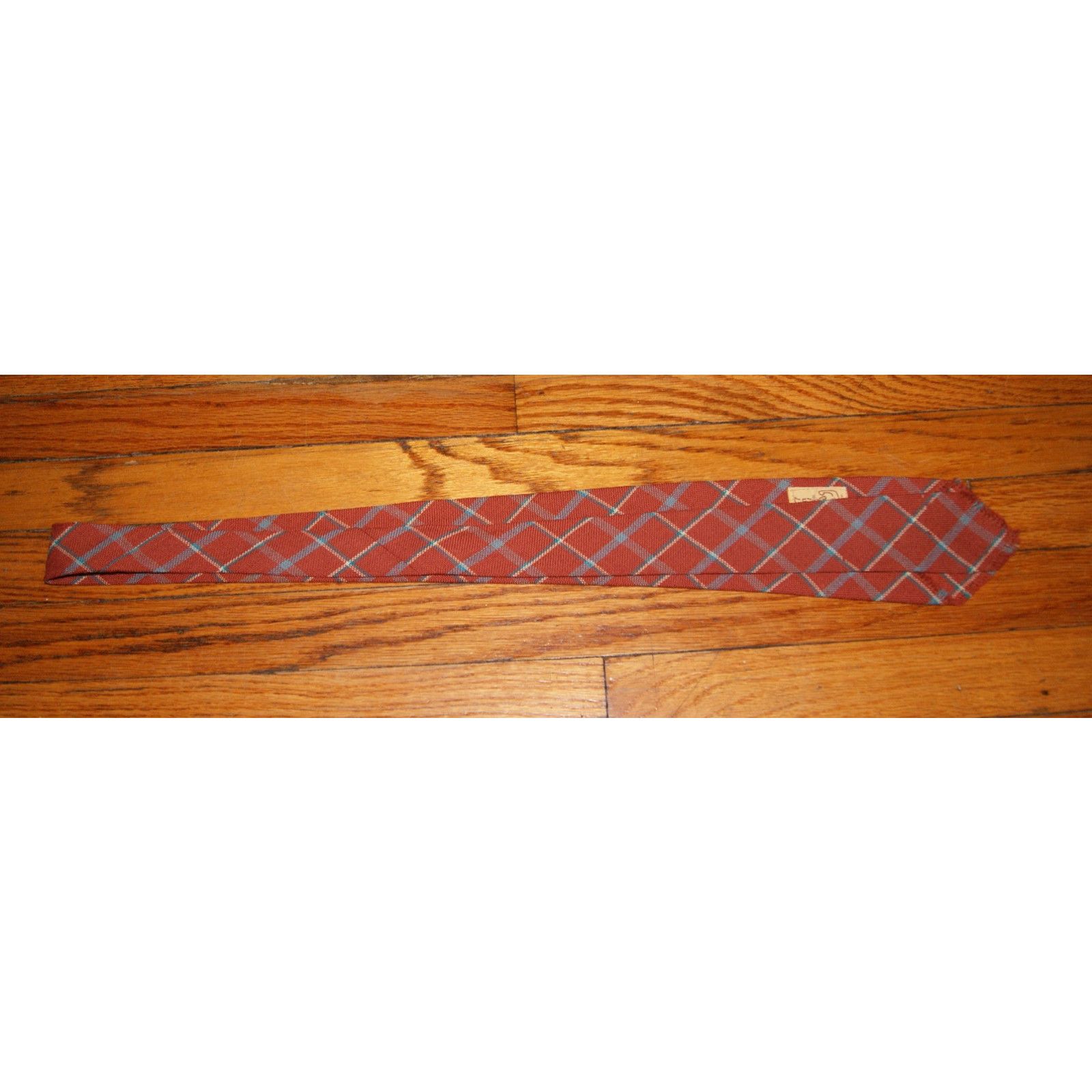 Vintage 1930s VTG TARTAN WOOL TIE CAPE COD Orange Blue Ivory Plaid Size ONE SIZE - 7 Thumbnail