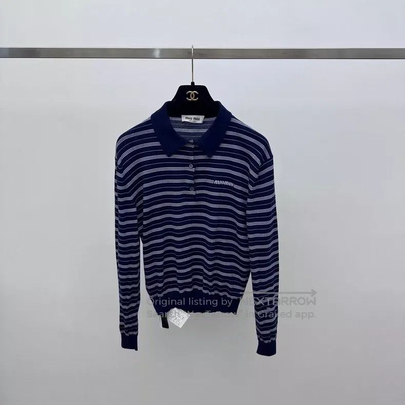 Miu Miu Miu Miu 36 Blue and white striped lapel long sleeve knit to Size S / US 4 / IT 40 - 1 Thumbnail