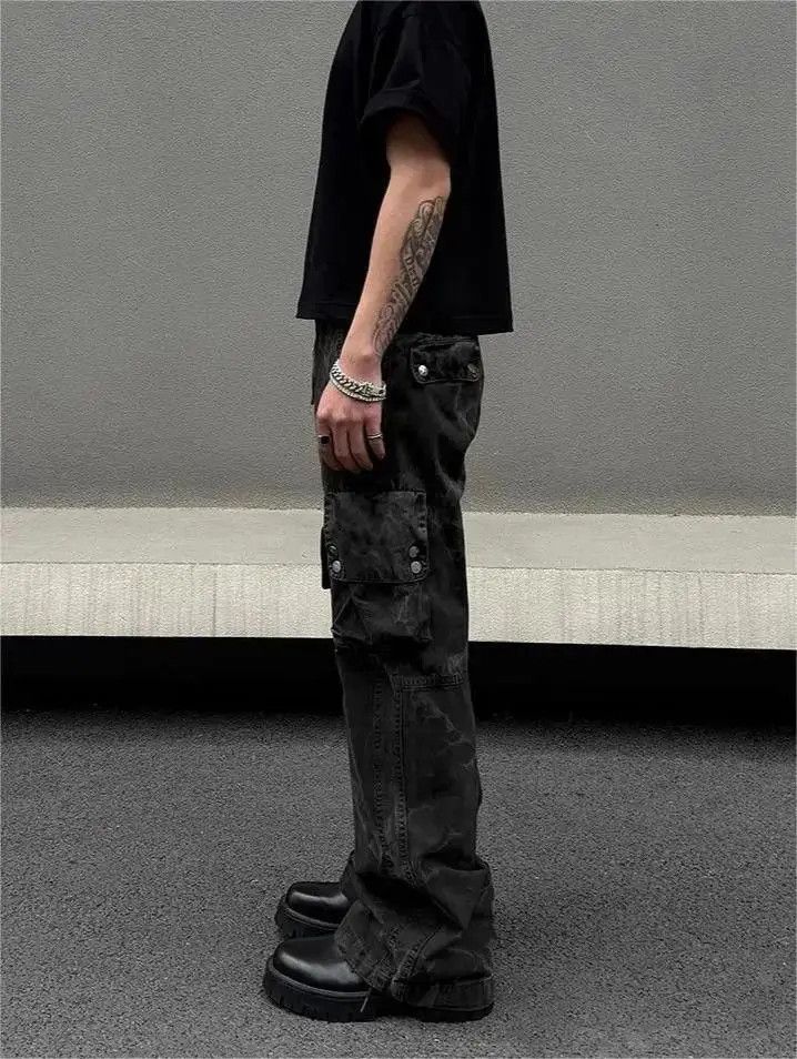 Japanese Brand Black multi pocket straight leg jeans Size US 32 / EU 48 - 2 Thumbnail