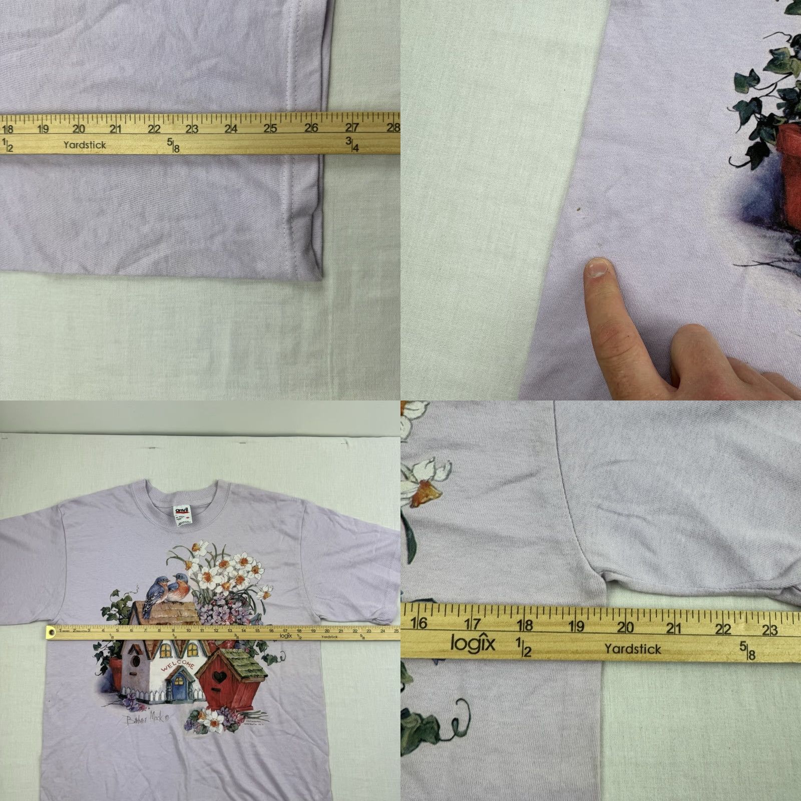 Anvil VINTAGE Anvil Women's T-Shirt Short Sleeve Crew Neck Medium Purple Nature Birds Flowers Y2K Size M / US 6-8 / IT 42-44 - 8 Thumbnail