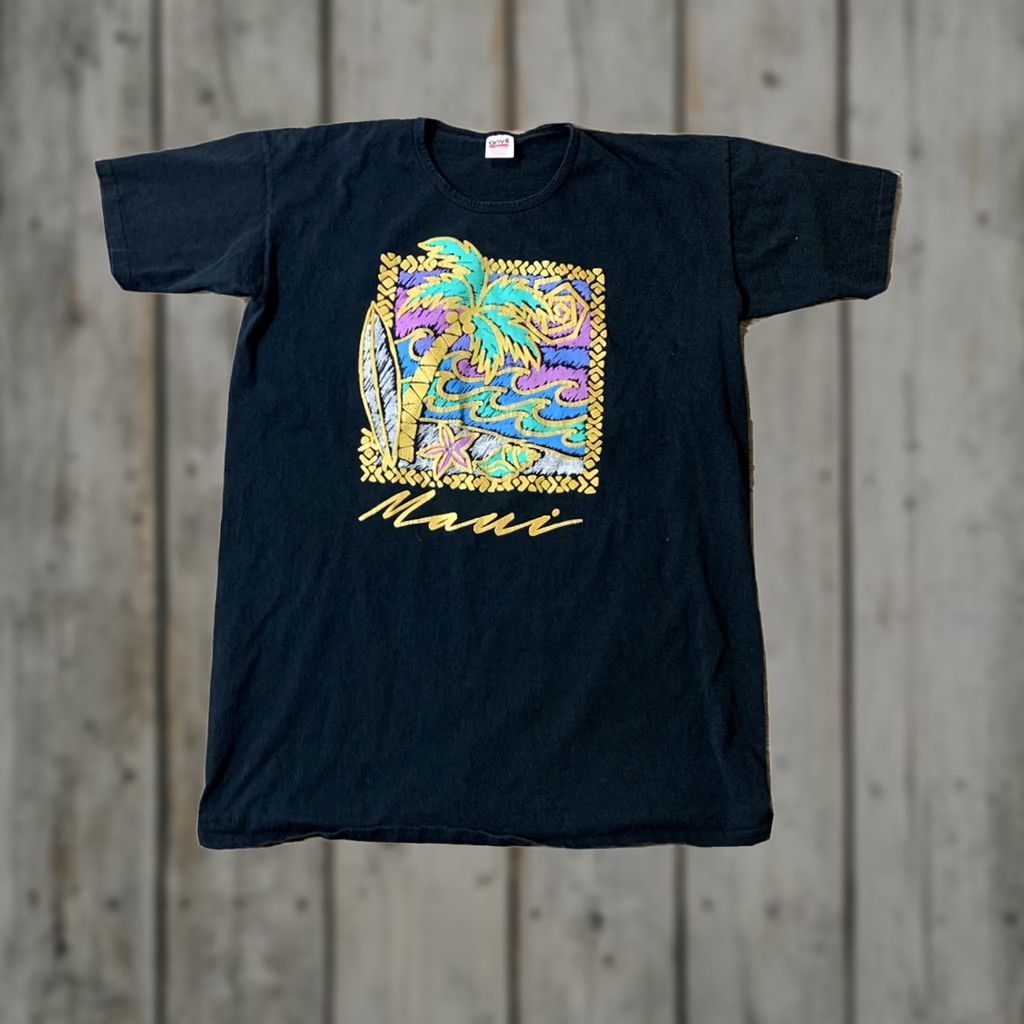 Anvil VINTAGE 90s Anvil Maui Surf Stitch T Shirt Black One Size Mens Size US M / EU 48-50 / 2 - 1 Thumbnail