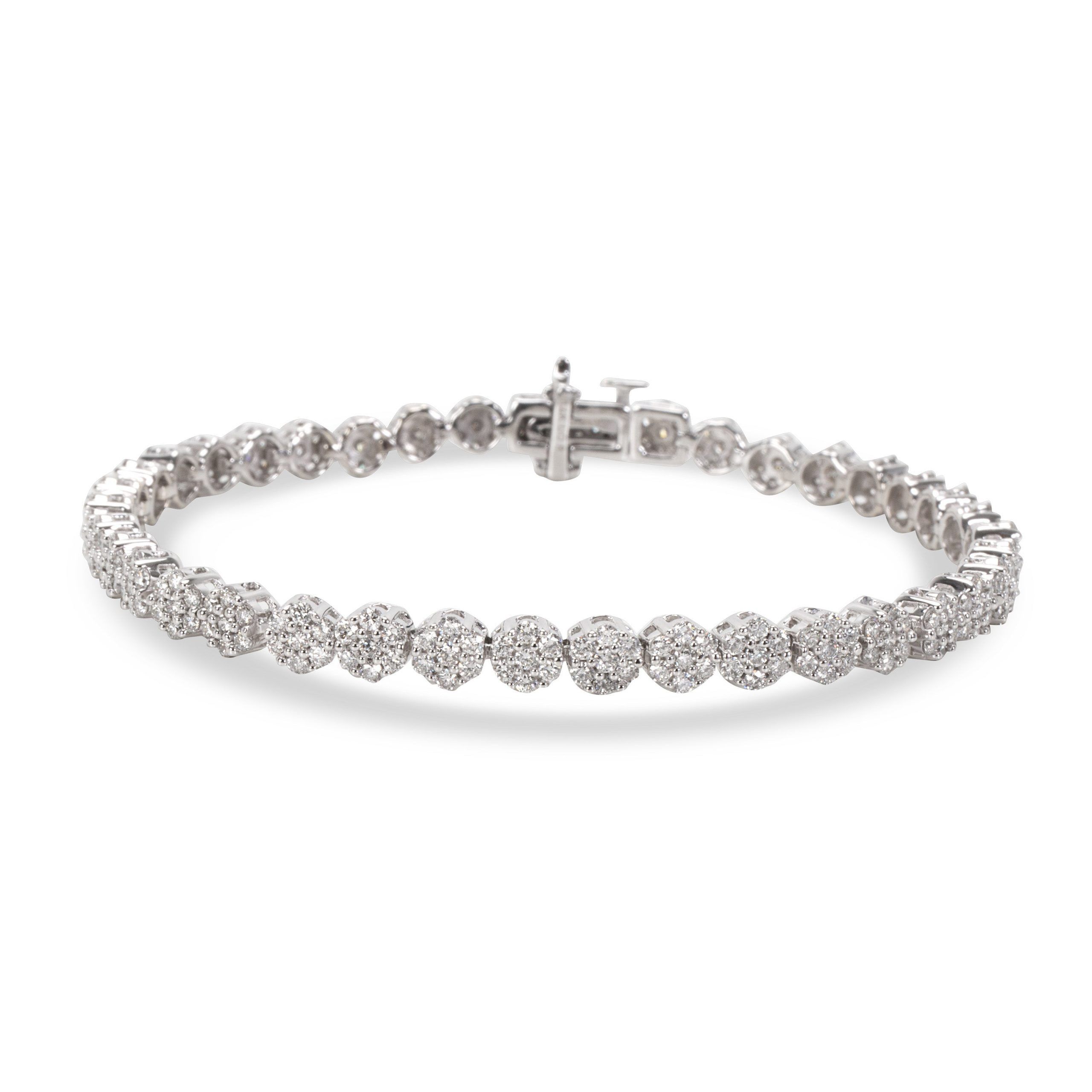 image of Tiffany Co Flower Cluster Diamond Bracelet In 14Kt White Gold 3.03 Ctw, Women's