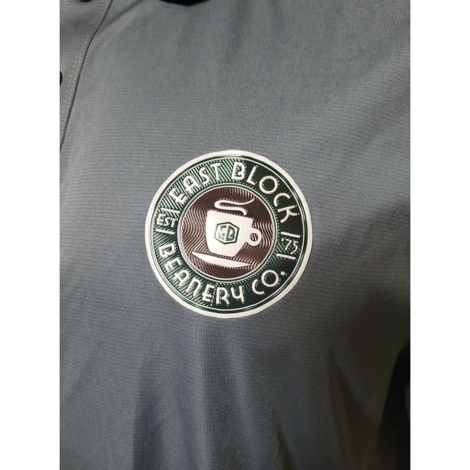 Vintage Elevate Polo Shirt Men Large Gray Barista Uniform Moisture Wicking Embroidered Logo Striped East Block Beanery Coffee Company Milano Roast Size US L / EU 52-54 / 3 - 2 Thumbnail