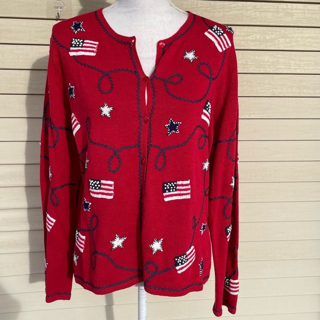 Talbots Talbots Petites Patriotic Flag Stars Sweater Size LP Size L / US 10 / IT 46 - 1 Thumbnail