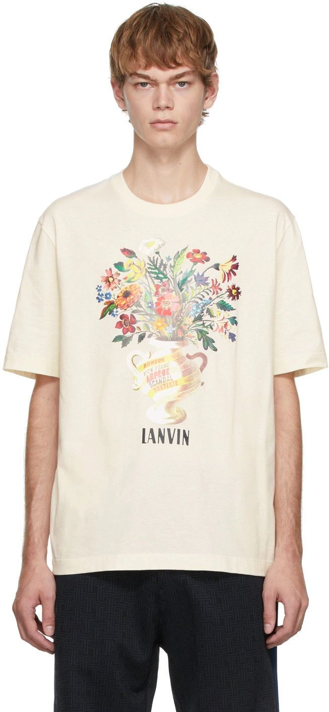 Lanvin o1y0225 Logo Crewneck T-Shirt in Ivory Size US L / EU 52-54 / 3 - 1 Thumbnail