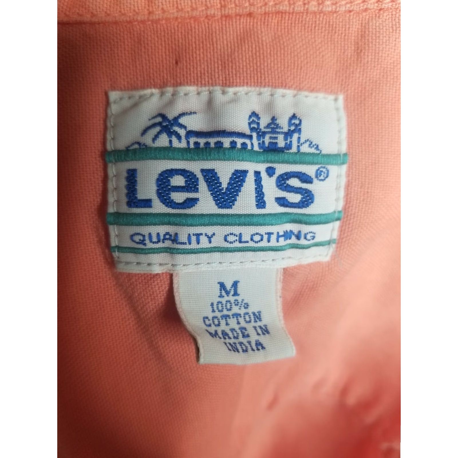 Levi's VINTAGE Levi's Mens M Camp Shirt Short Sleeve Button-Down Orange Classic 90s Mens Shirt Size US M / EU 48-50 / 2 - 3 Thumbnail