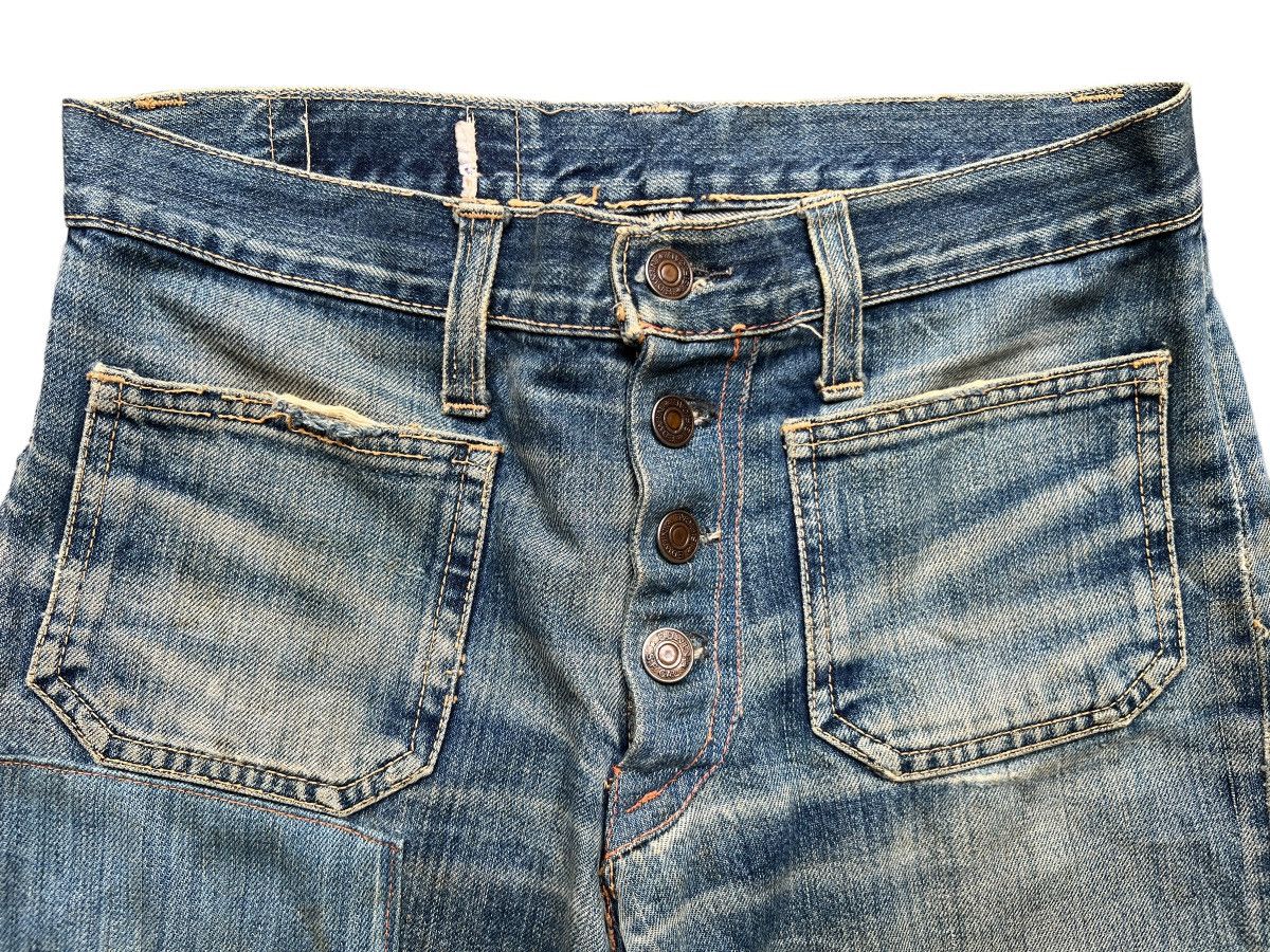 Edwin Vintage 80s Edwin Bushpant Patchwork Distressed Flare Jeans Size 30" / US 8 / IT 44 - 7 Thumbnail