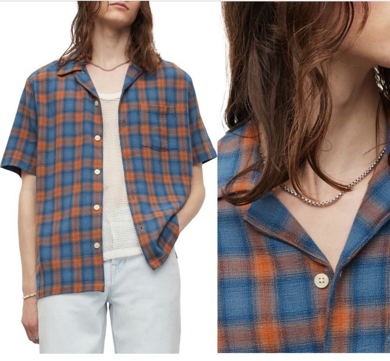 Allsaints NWT $169 AllSaints Talaia Check Short Sleeve Button-Up Shirt Size US M / EU 48-50 / 2 - 1 Thumbnail