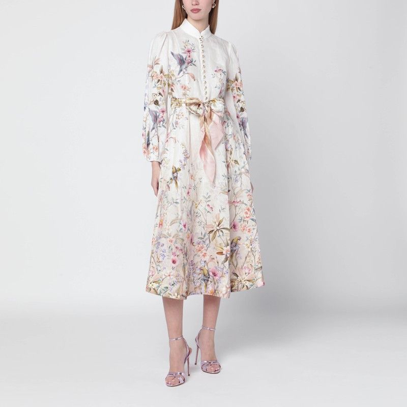 Zimmermann Zimmermann Rebellion Cream Aviary Midi Dress Size S / US 4 / IT 40 - 1 Thumbnail