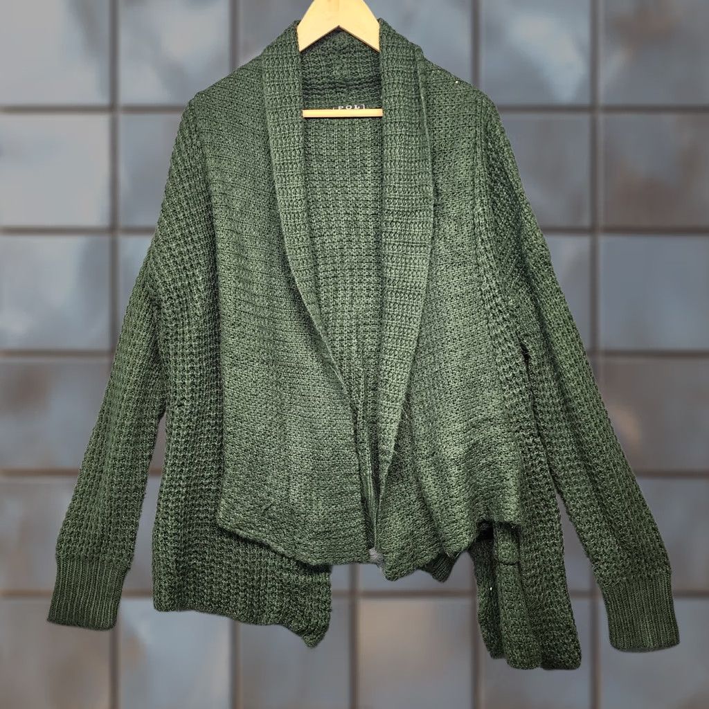 Vintage POL Sweater Womens XL Green Open Front Cardigan Knit Shawl Collar Size XL / US 12-14 / IT 48-50 - 1 Thumbnail