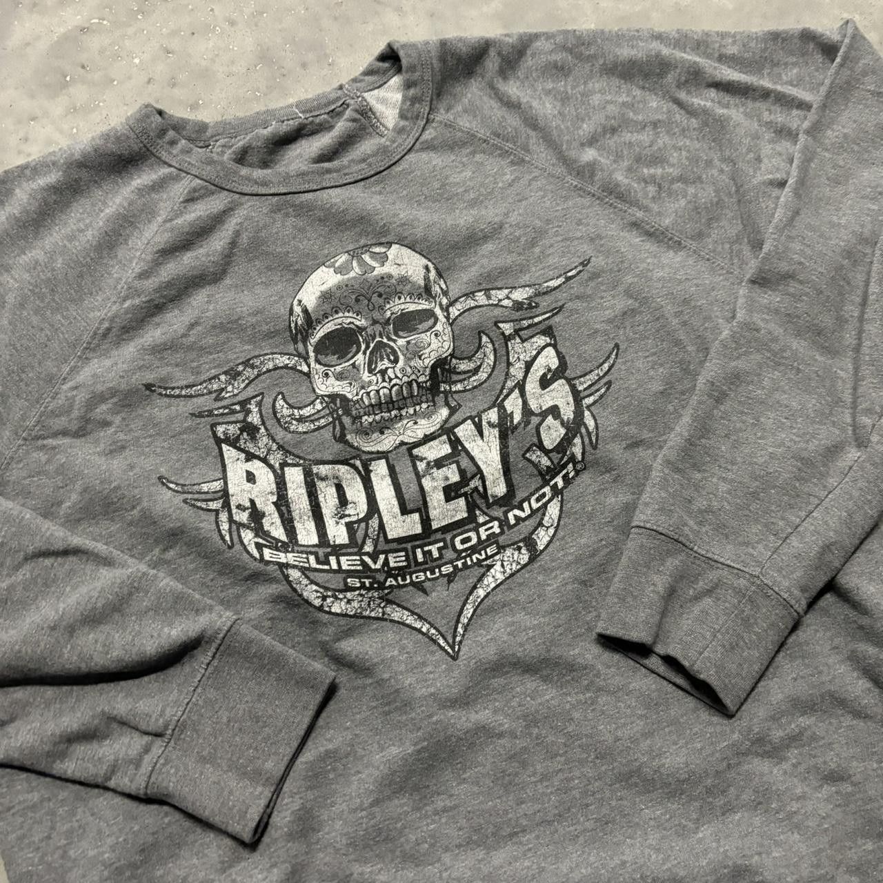 Japanese Brand × Vintage Crazy Vintage Y2K/2000s Grey Grunge Cyber Goth Skull Skater Longsleeve Sweatshirt! Size US L / EU 52-54 / 3 - 3 Thumbnail