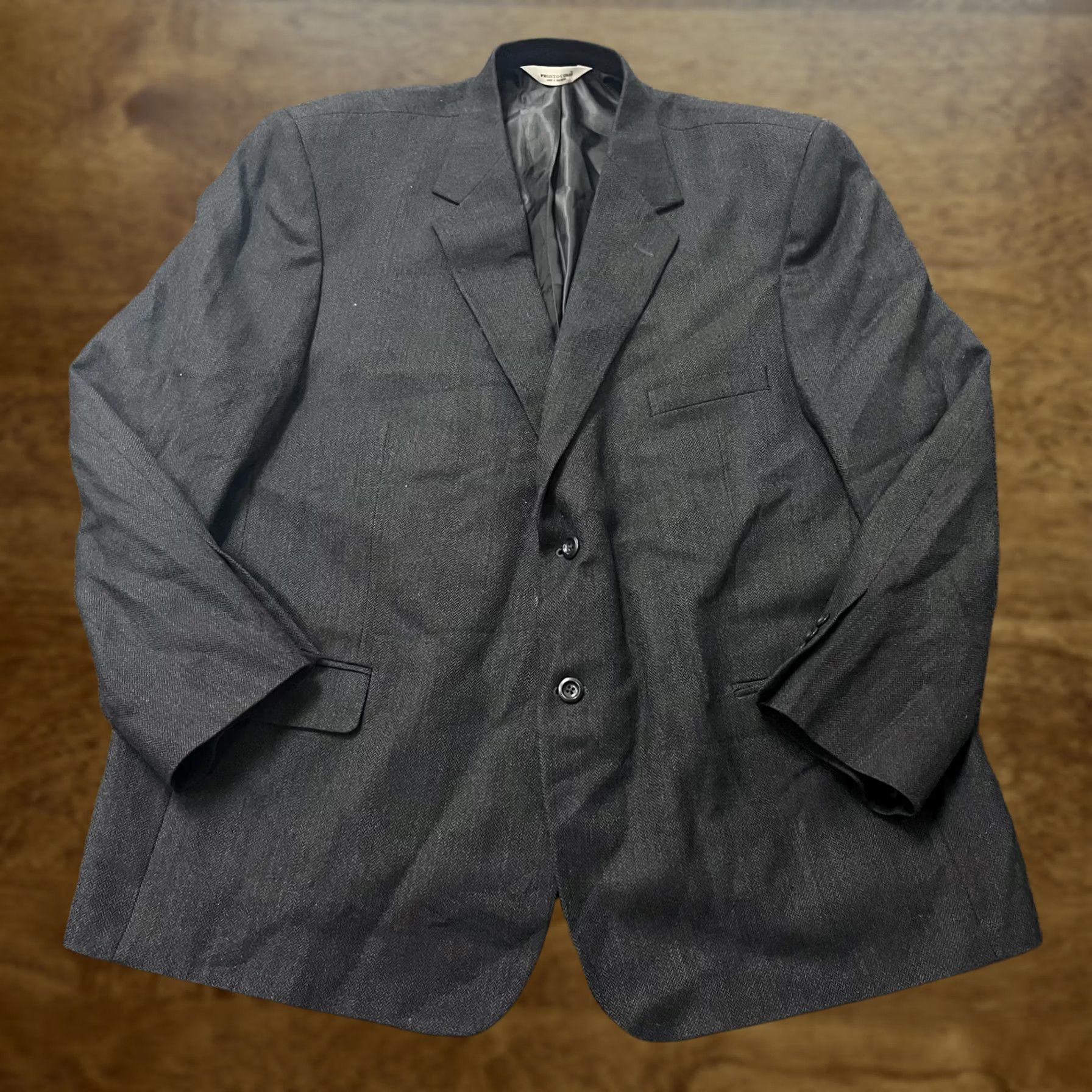 Pronto Uomo Pronto Uomo Blazer Mens Gray Herringbone 100% Lambswool Jacket Sport Coat 2 Piece Regular Notch Lapel Three-Button Front Navy? Size 40R - 1 Thumbnail