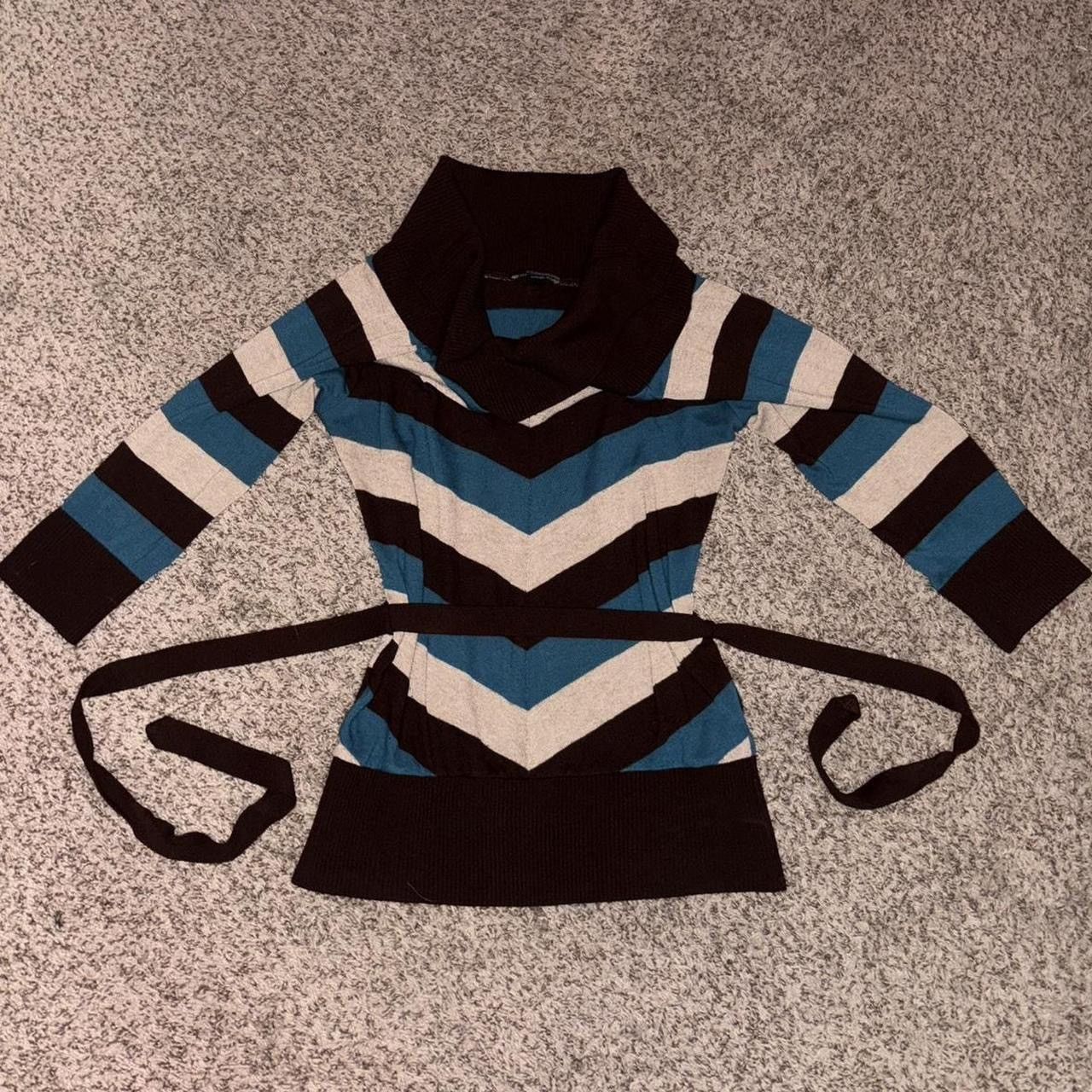 Other Y2K brown and blue striped sweater babydoll top with belt Size L / US 10 / IT 46 - 1 Thumbnail