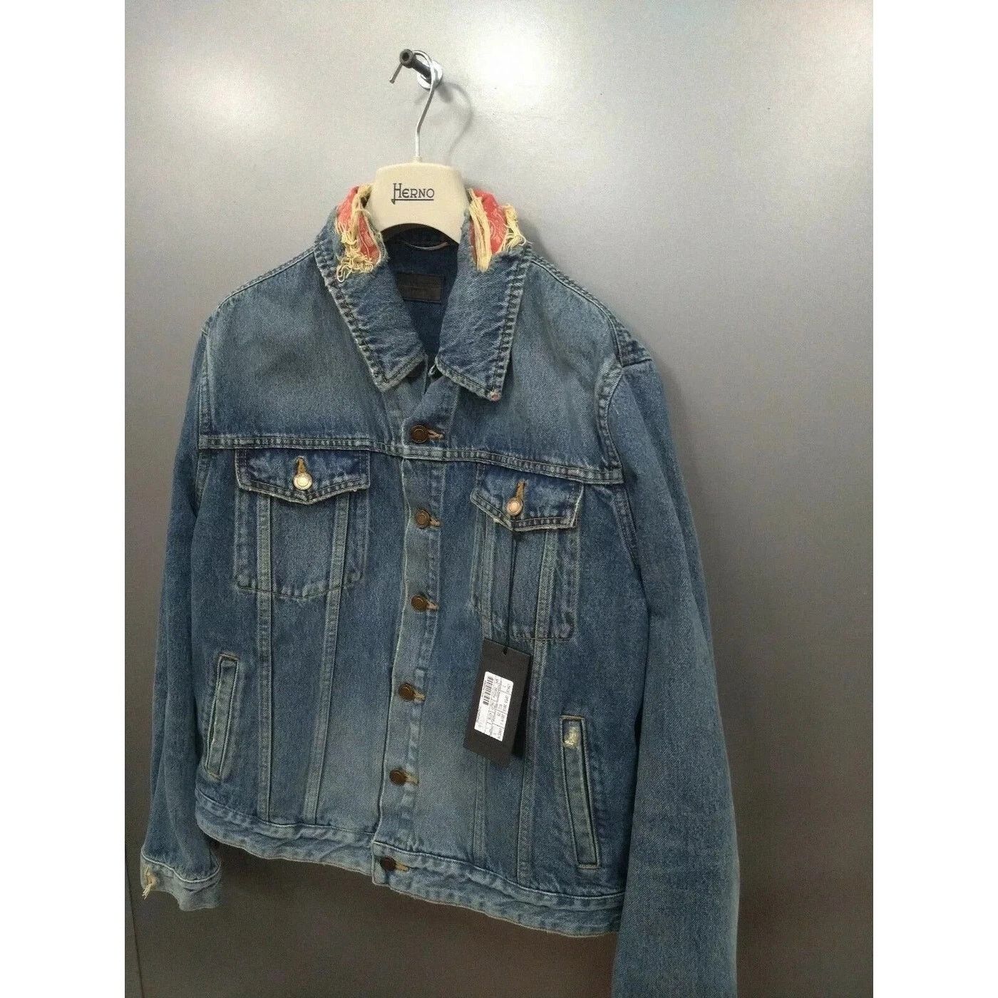 Saint Laurent Paris o1rshd1 Distressed Trim Paisley Denim Jacket in Indigo Size US XS / EU 42 / 0 - 3 Thumbnail