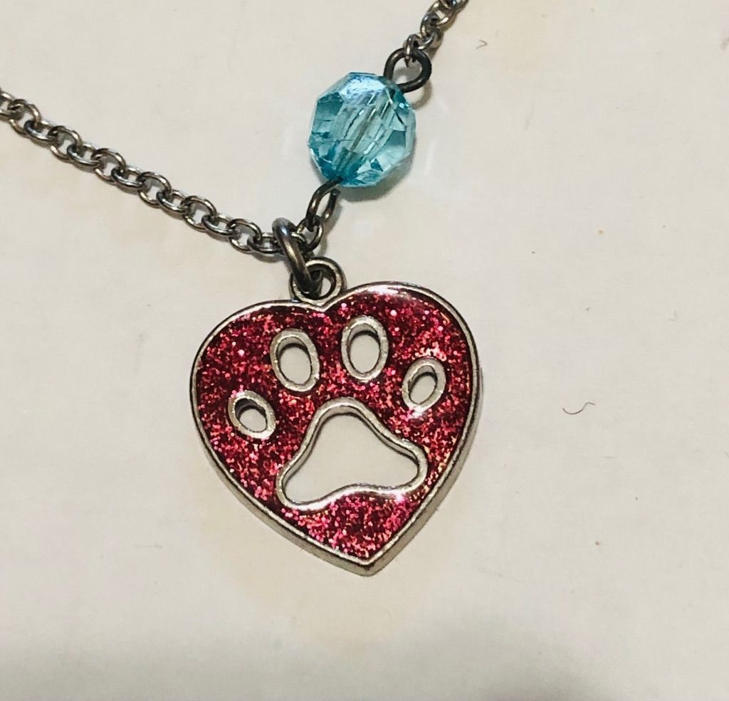 Vintage Dog Lover Paw Print Charm Chain Bracelet Metal Red & teal Size ONE SIZE - 2 Thumbnail