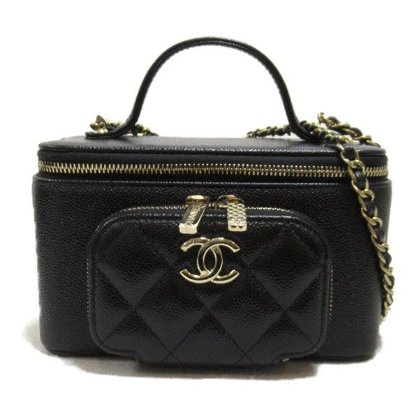 image of Chanel Cc Caviar Vanity Case in Black, Women's