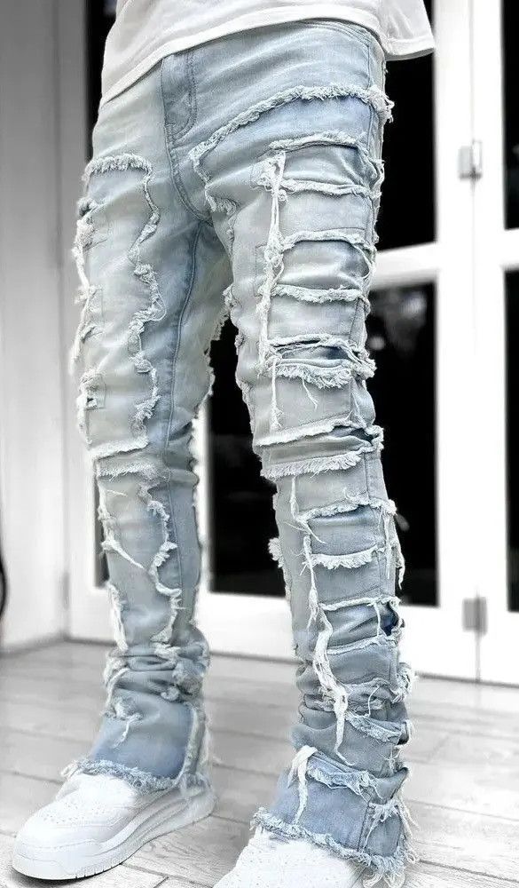 Jean Vintage Elastic Ripped Denim Jeans Size US 33 - 3 Thumbnail