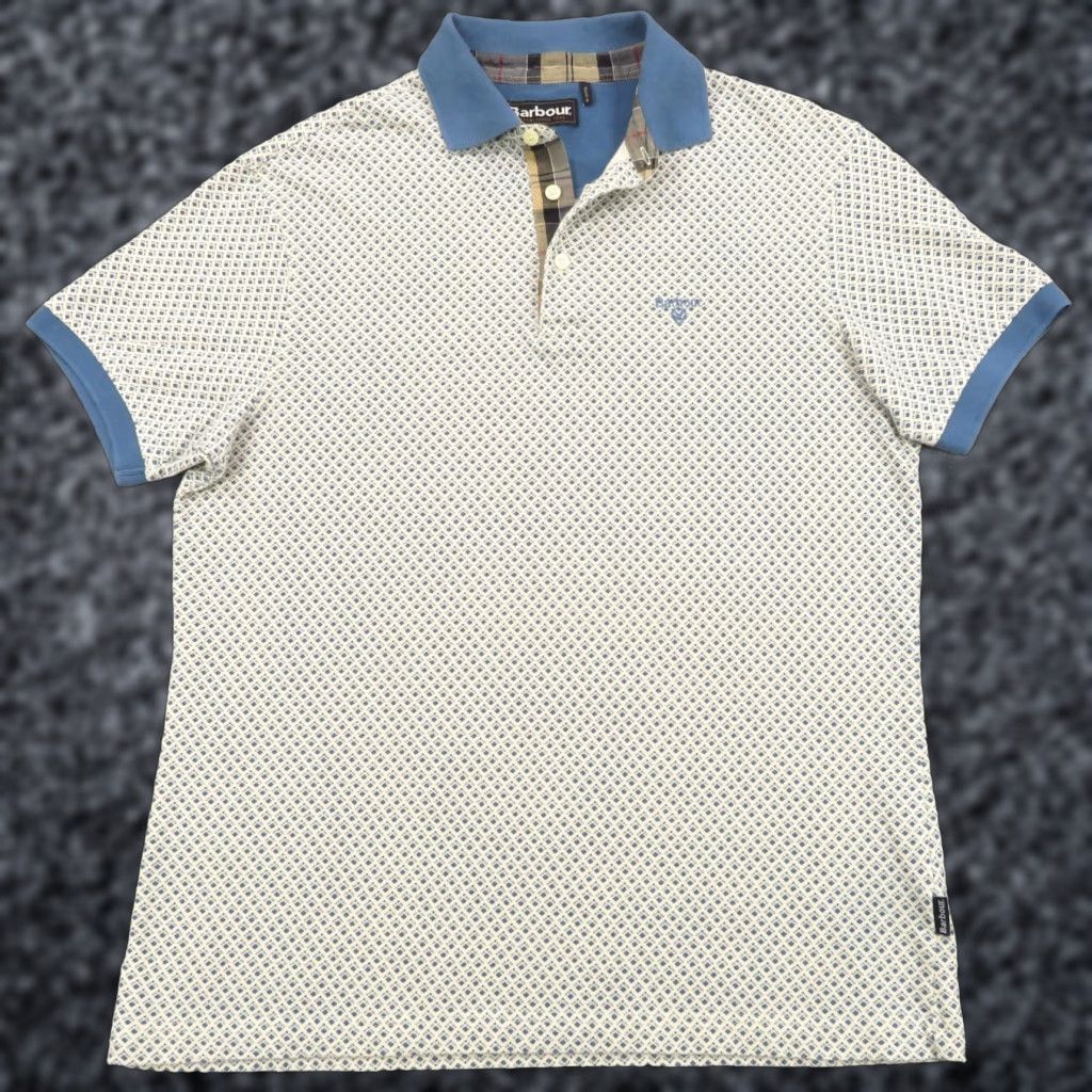 Barbour Barbour Polo Shirt Mens Medium Blue White Diamond Pattern Check Placket Designer Size US M / EU 48-50 / 2 - 1 Thumbnail