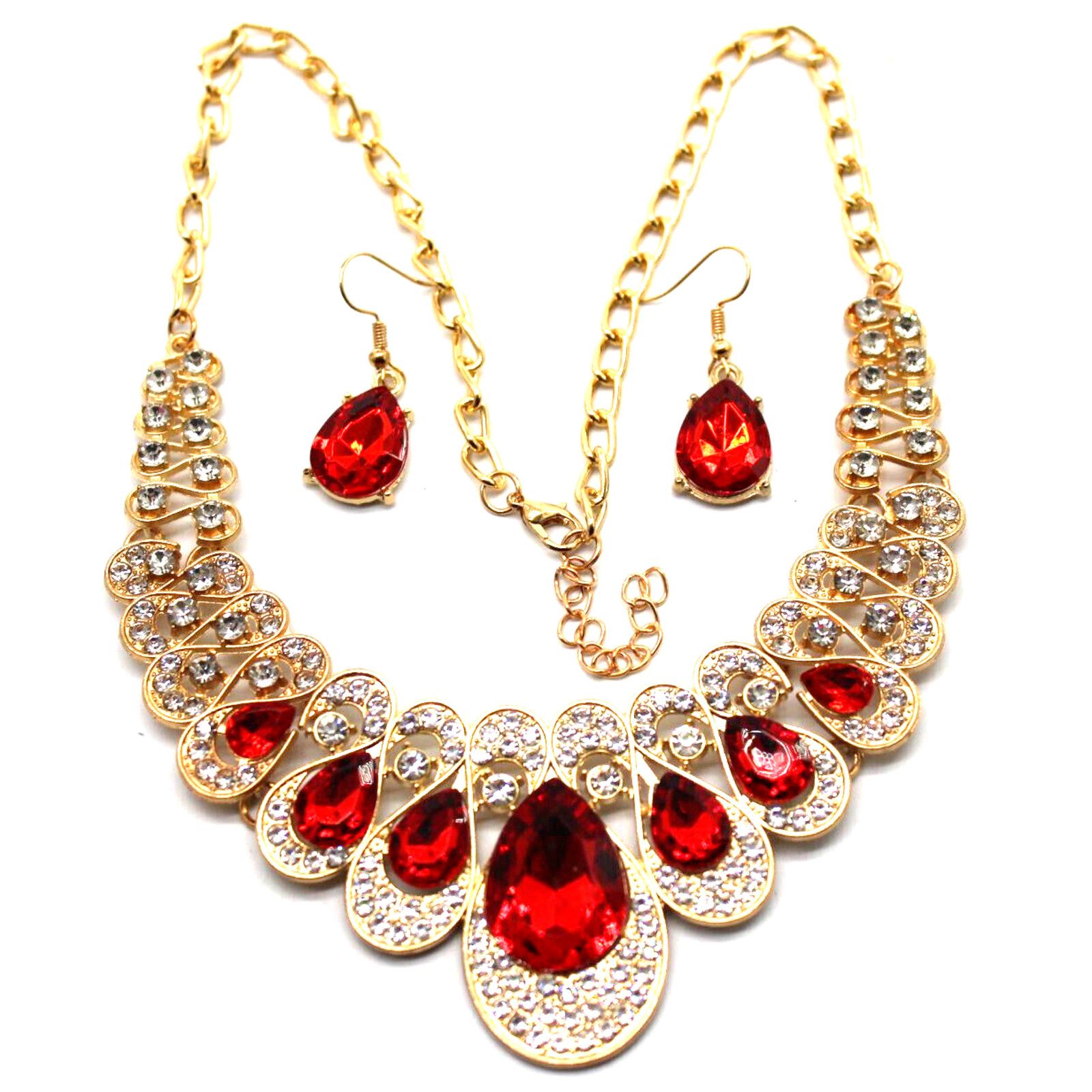 Other Red & Clear Tear Drop Rhinestone Necklace & Earring Set Size ONE SIZE - 1 Thumbnail