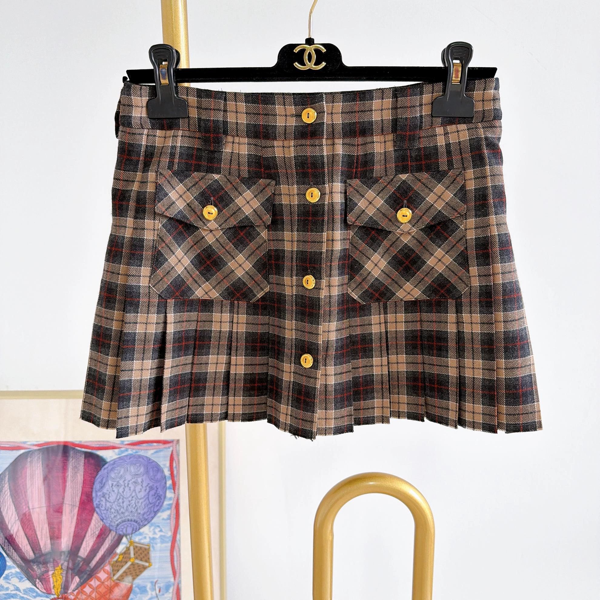 Miu Miu MIU MIU women's color blocked plaid short skirt 38 Size 26" / US 2 / IT 38 - 1 Thumbnail