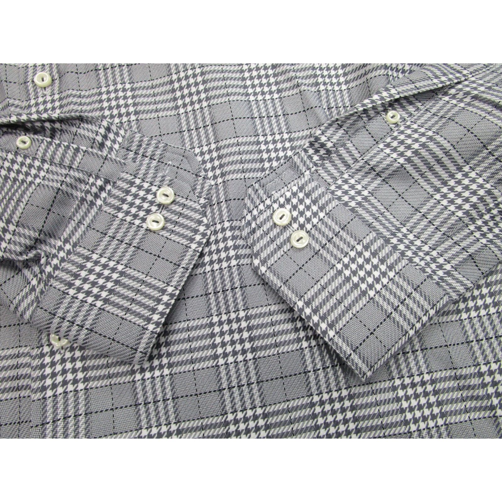 Eton Eton Gray White Plaid Dress Shirt Mens Large 16 Long Sleeve Contemporary Size 42R - 3 Thumbnail