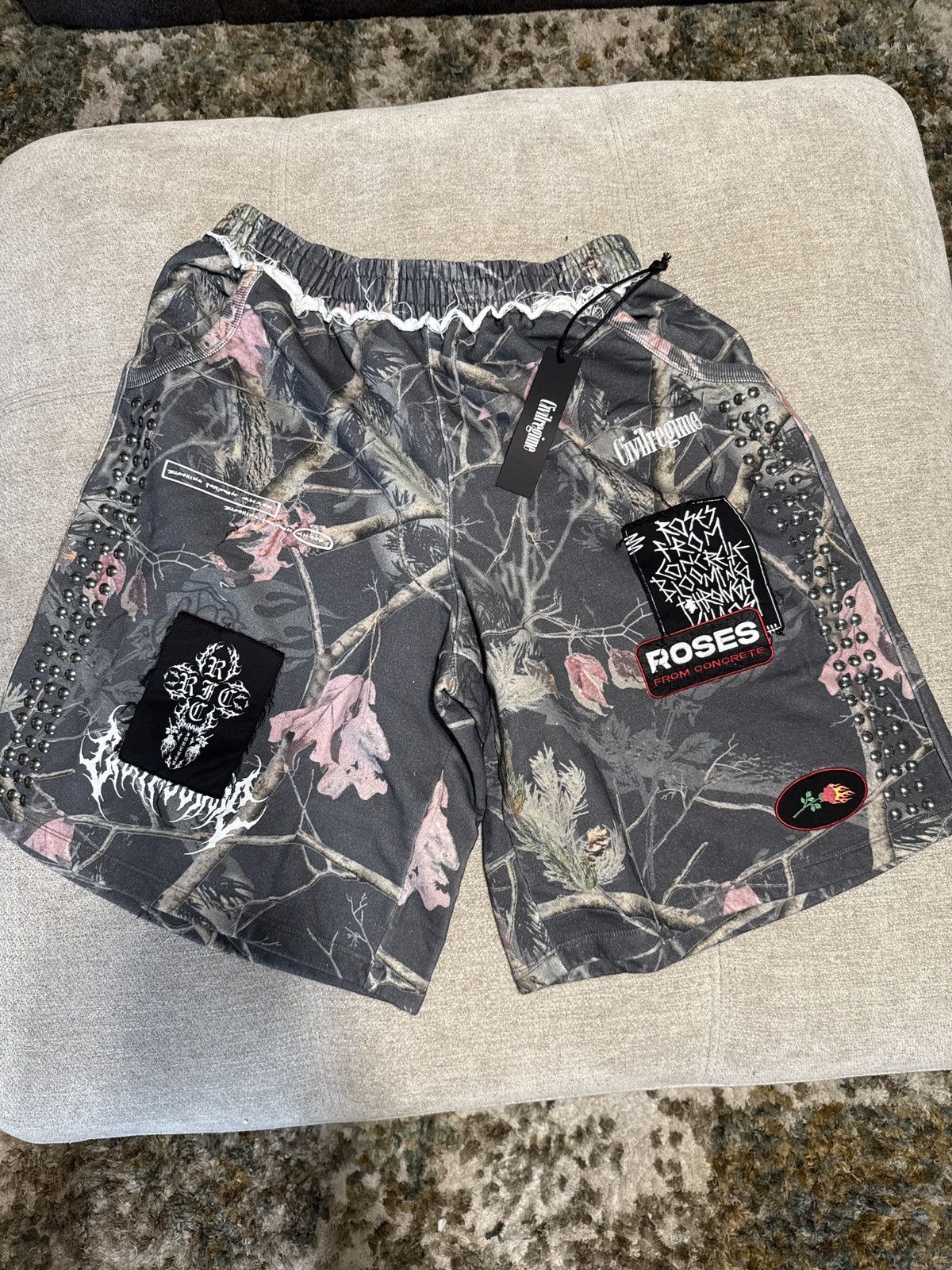 Civil Regime 🌹 NWT CIVIL REGIME "ROSES FROM CONCRETE" STUDDED CAMO SHORT Size US 34 / EU 50 - 1 Thumbnail