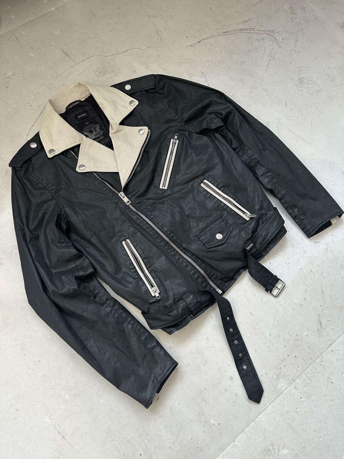Designer × Diesel Diesel Waxed cotton and leather ramone biker jacket Y2K Size US XL / EU 56 / 4 - 3 Thumbnail