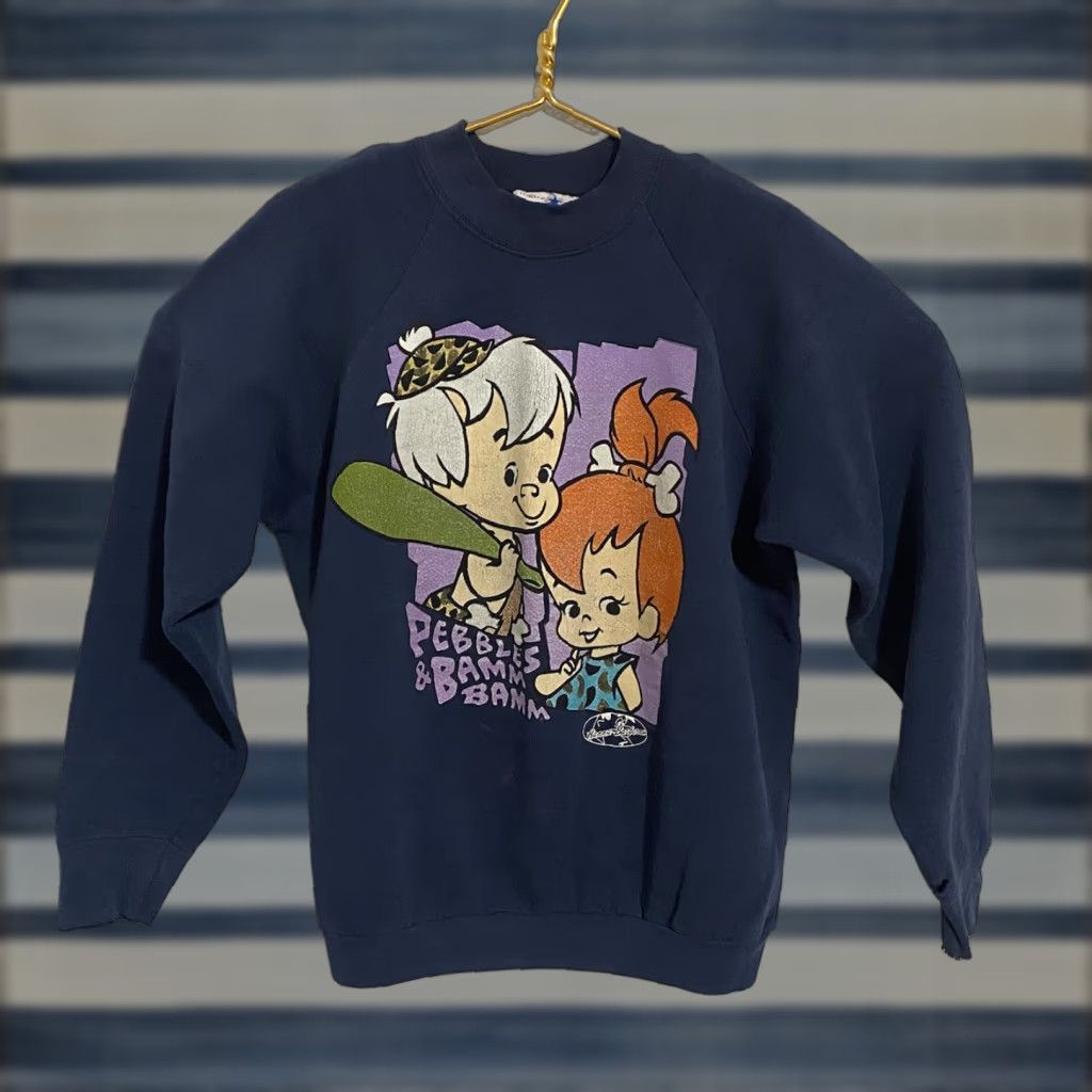 Vintage VINTAGE The Flintstones Pebbles Bam Bam Hanna Barbera Crewneck Sweatshirt L Navy Blue Turtle Bay Unisex Adults 80s 90s Cartoon Logo Pullover Size US L / EU 52-54 / 3 - 1 Thumbnail