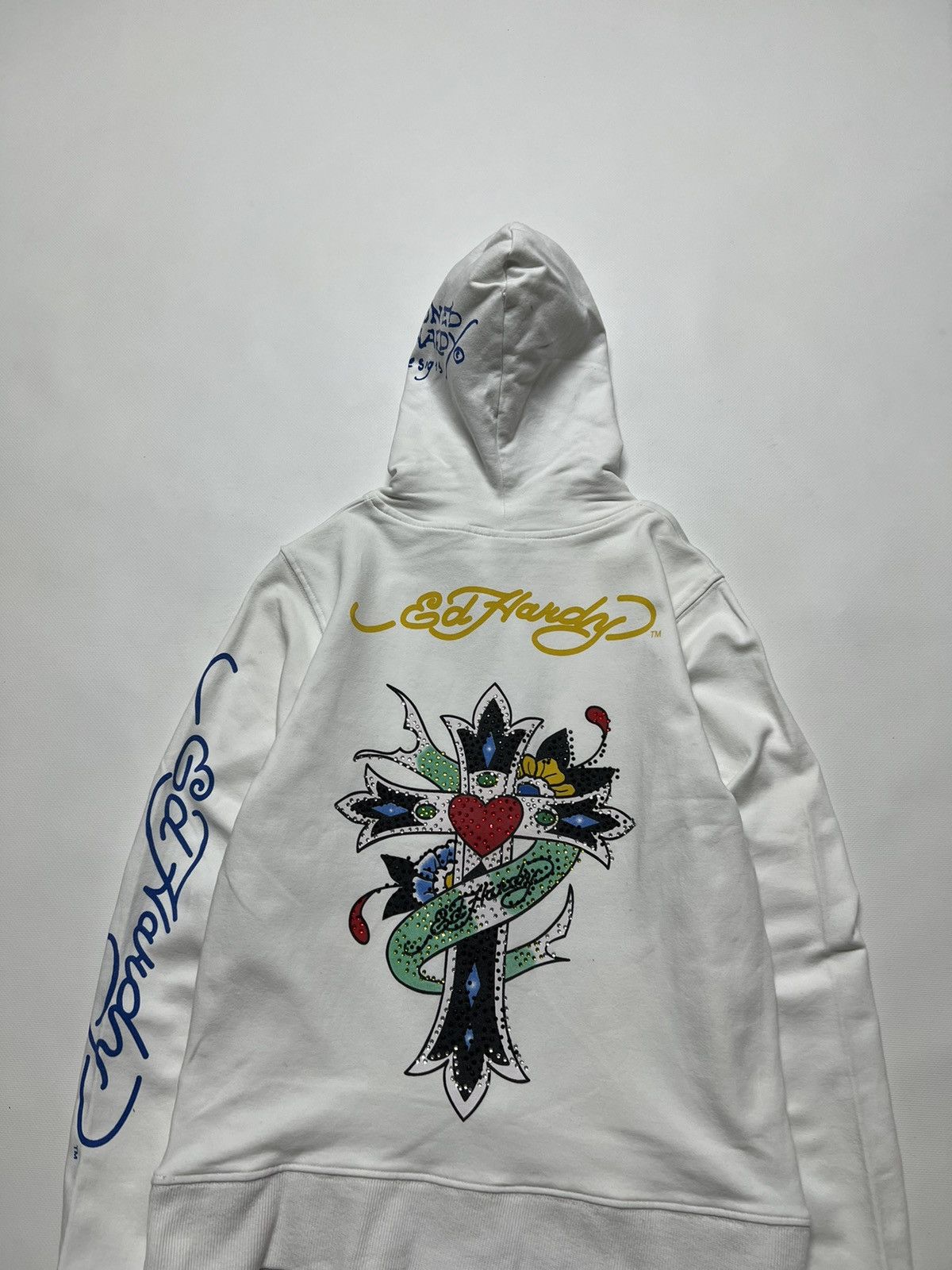Christian Audigier × Ed Hardy × Vintage Vintage Y2k Ed Hardy 🤍 Cross Tattoo ❤️ Zip Hoodie 00’s Size S / US 4 / IT 40 - 1 Thumbnail