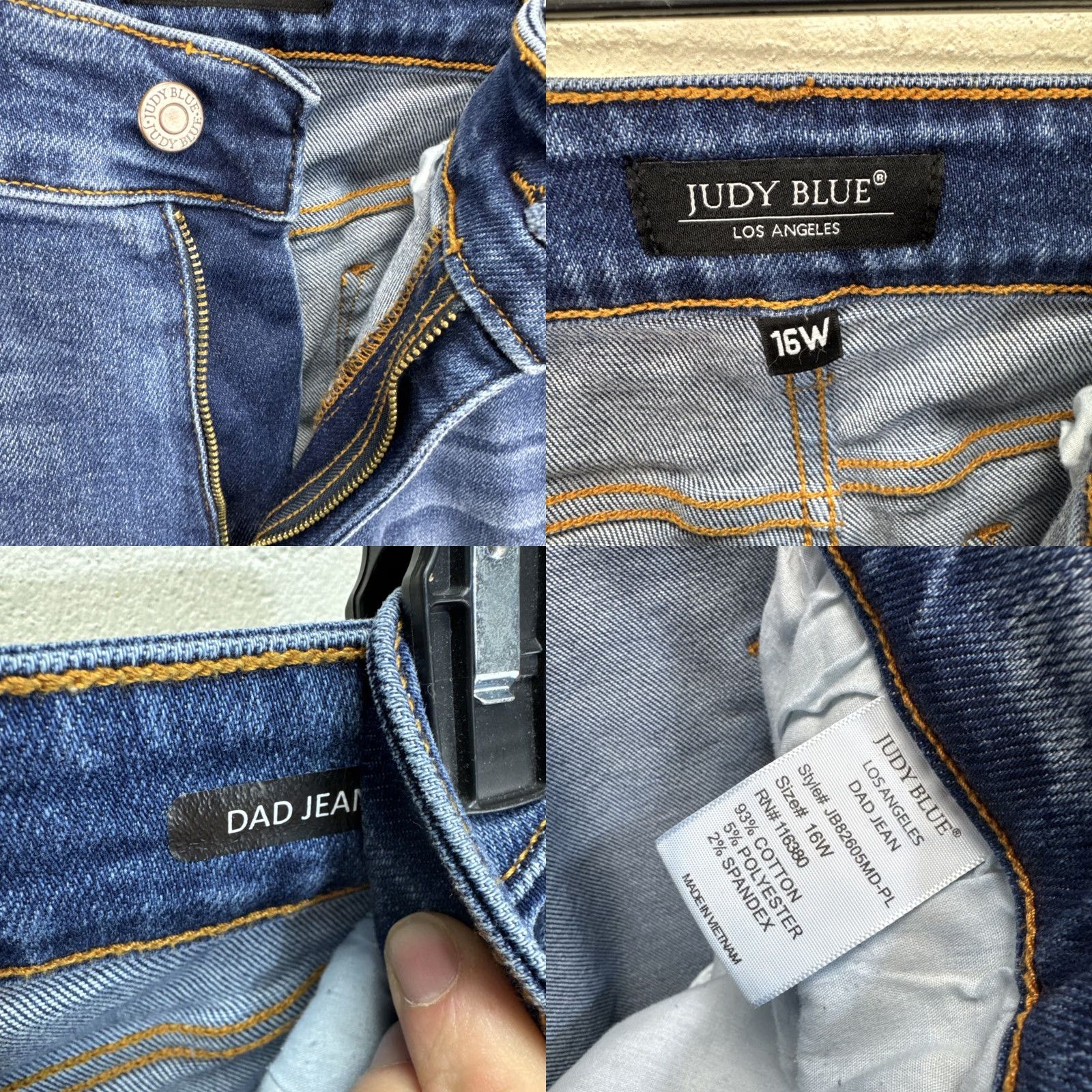 Vintage Judy Blue Jeans 16W 5-Pocket Distressed Wide Leg High Rise Medium Wash Denim Stretch Classic Blue Women Adults Jeans Size 38" / US 16 / IT 52 - 10 Thumbnail