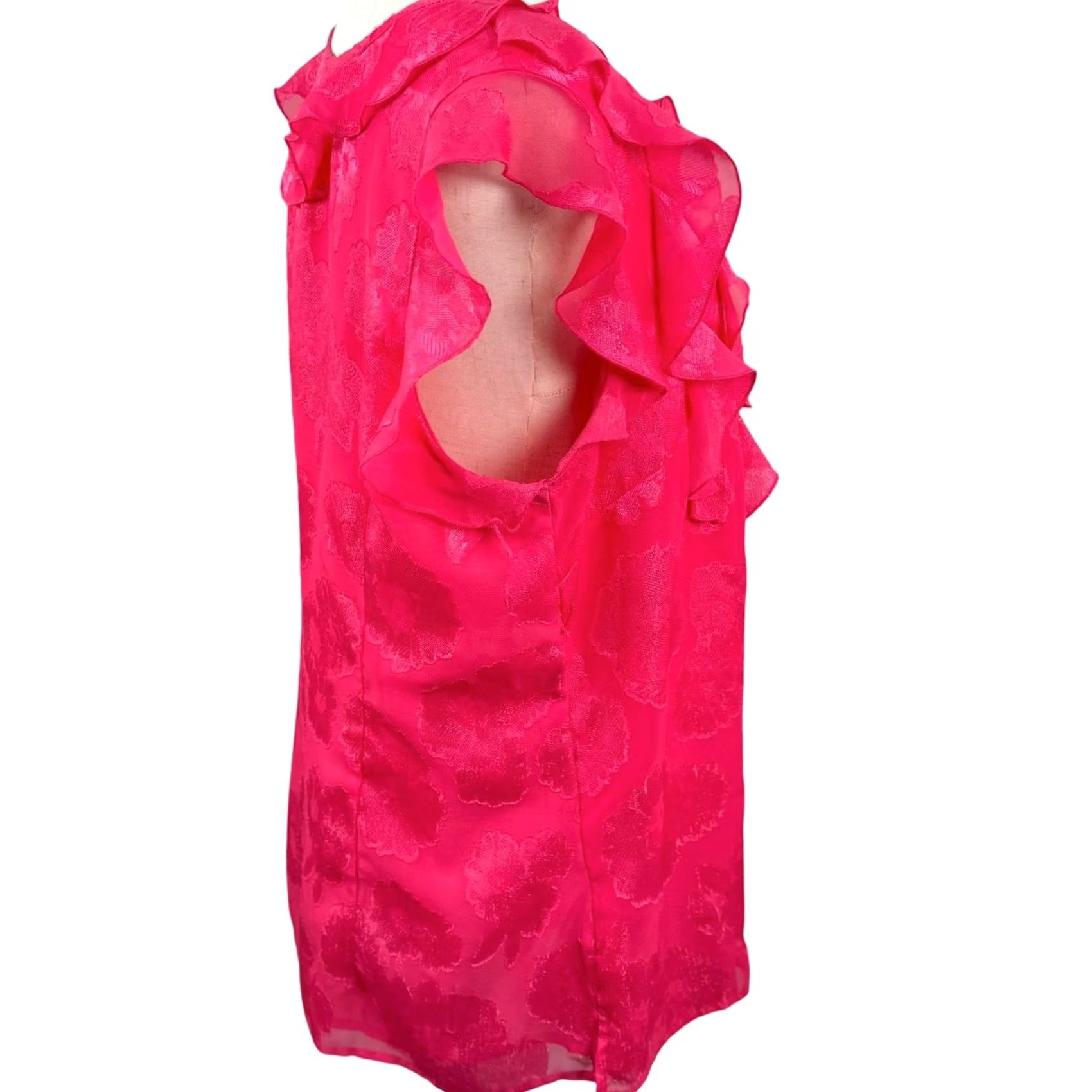 Vintage Attention Blouse Sleeveless Pink Floral Burnout Ruffle Keyhole Tie GUC Women XL Party Cocktail Casual Summer Spring Boutique Size XL / US 12-14 / IT 48-50 - 4 Thumbnail