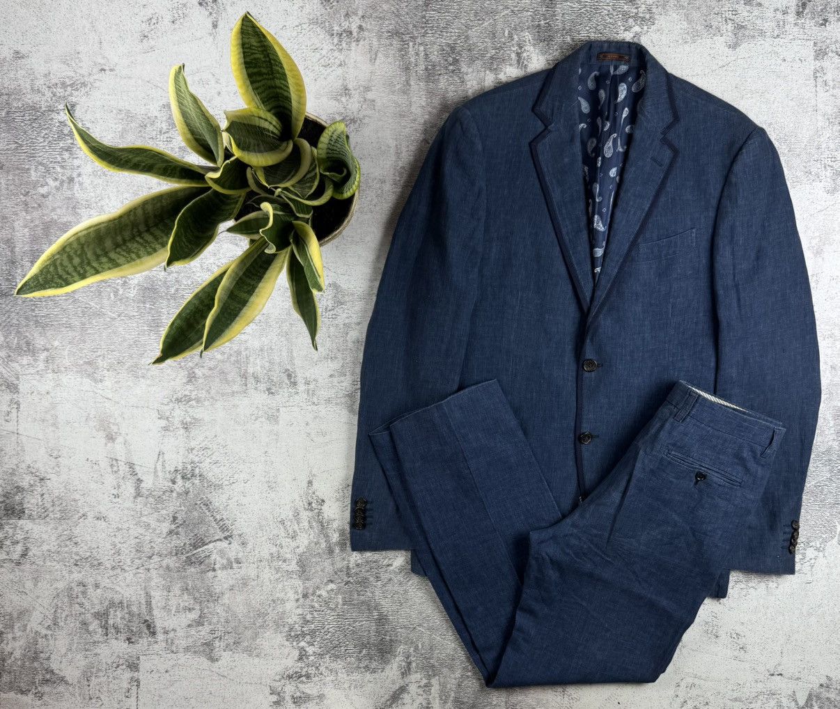 Etro Etro Milano 100% Linen 48R Size Classic Blue Men’s Blazer Jacket Trousers Suit Size 48R - 1 Thumbnail