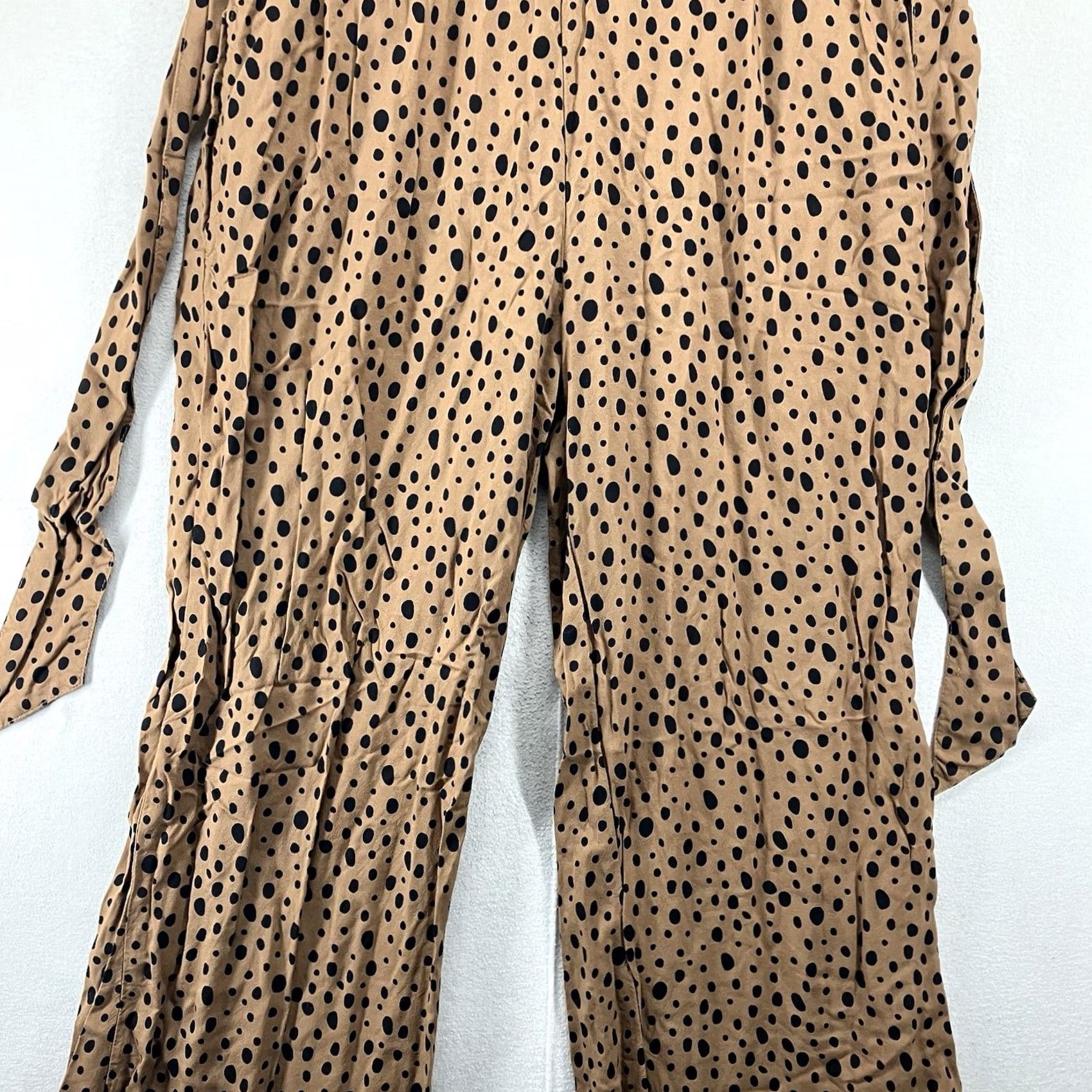 Abercrombie & Fitch Abercrombie & Fitch Women's Pants Wide-Leg High Waist Belted Chiffon Viscose Leopard Dots XS Brown Polka Dot 90s Bohemian City Festival Casual Size 26" / US 2 / IT 38 - 7 Thumbnail