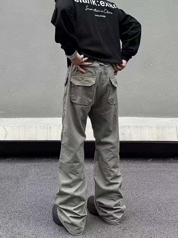 Japanese Brand × Vintage Gray Green Vintage Workwear Micro Flare Paratrooper Pants Size US 32 / EU 48 - 5 Thumbnail