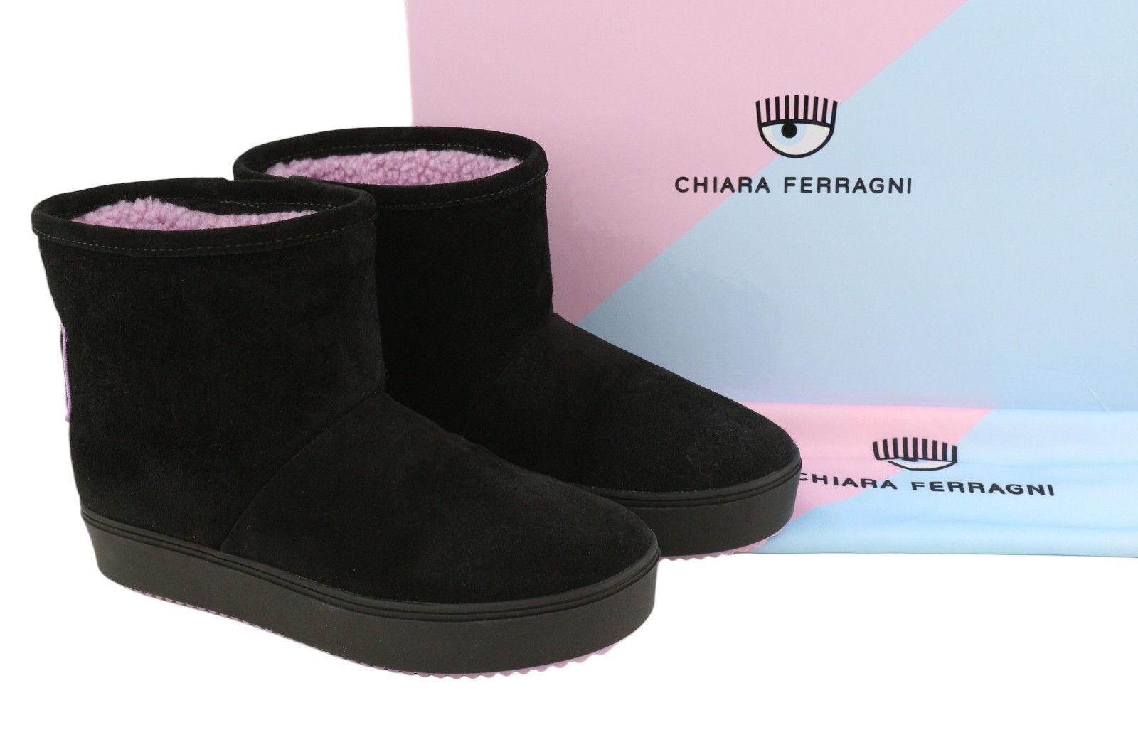Chiara Ferragni ANKLE EYELIKE BLACK SUEDE EU38 Fleece Boots 87735 Size US 7 / IT 37 - 1 Thumbnail