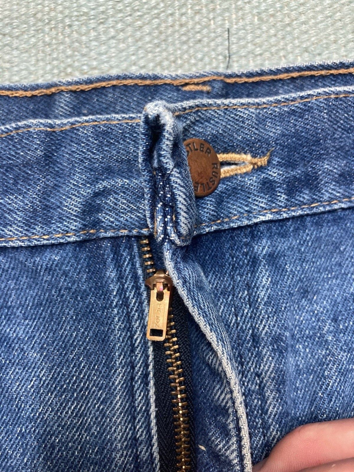 Vintage 80s rustler jeans worn faded denim straight talon USA 37x30 Size US 37 - 4 Thumbnail