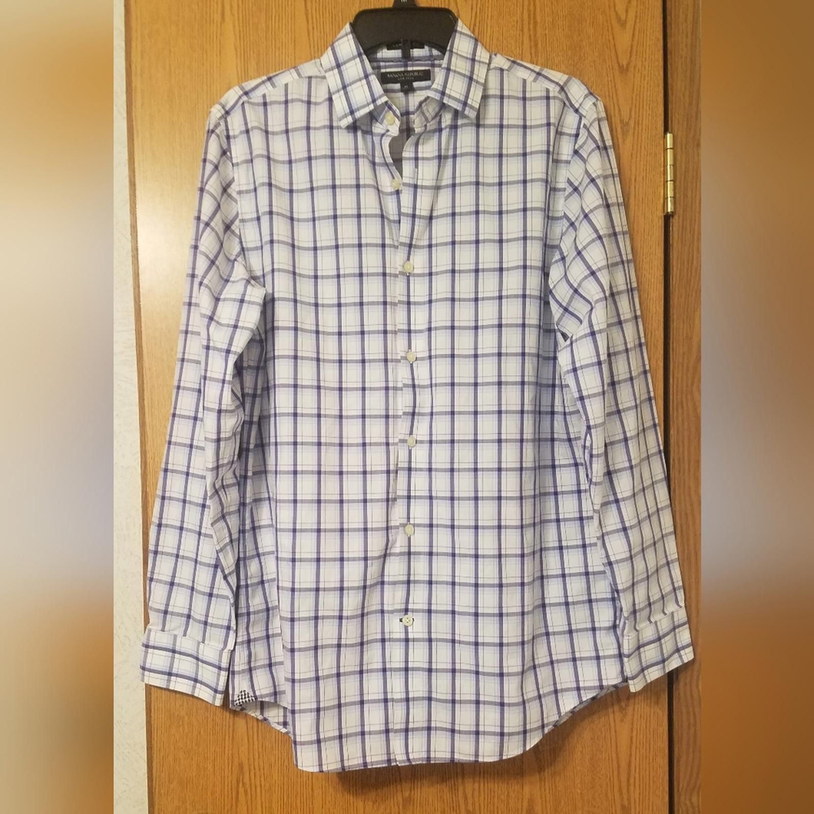 Banana Republic Banana Republic Camden Fit White/Blue Plaid Shirt Medium Size US M / EU 48-50 / 2 - 1 Thumbnail