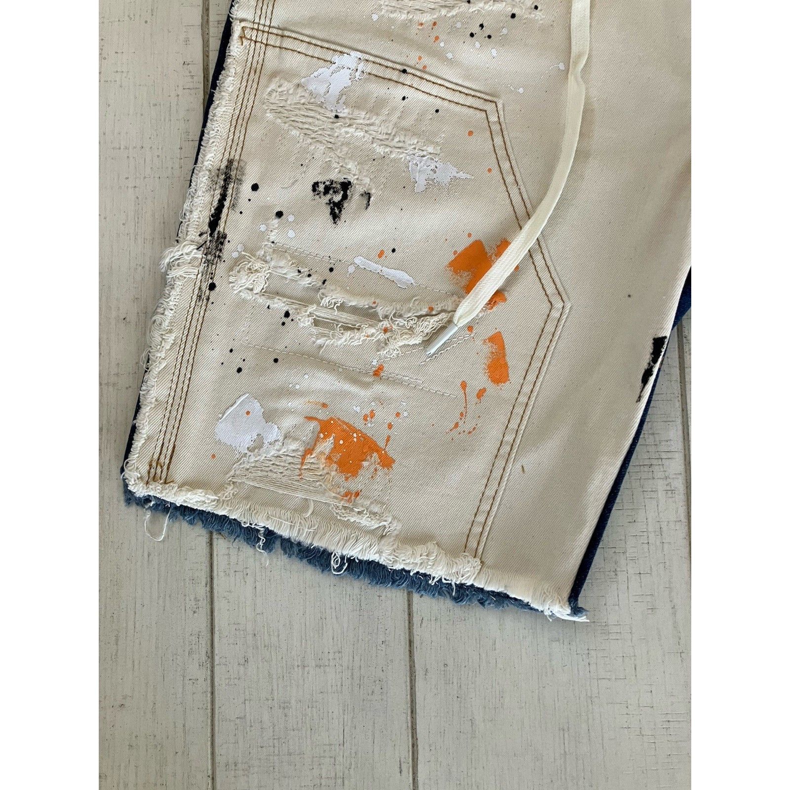 Other First Row Distressed Ripped Splatter Raw Hem Denim Jean Shor Size US 34 / EU 50 - 3 Thumbnail