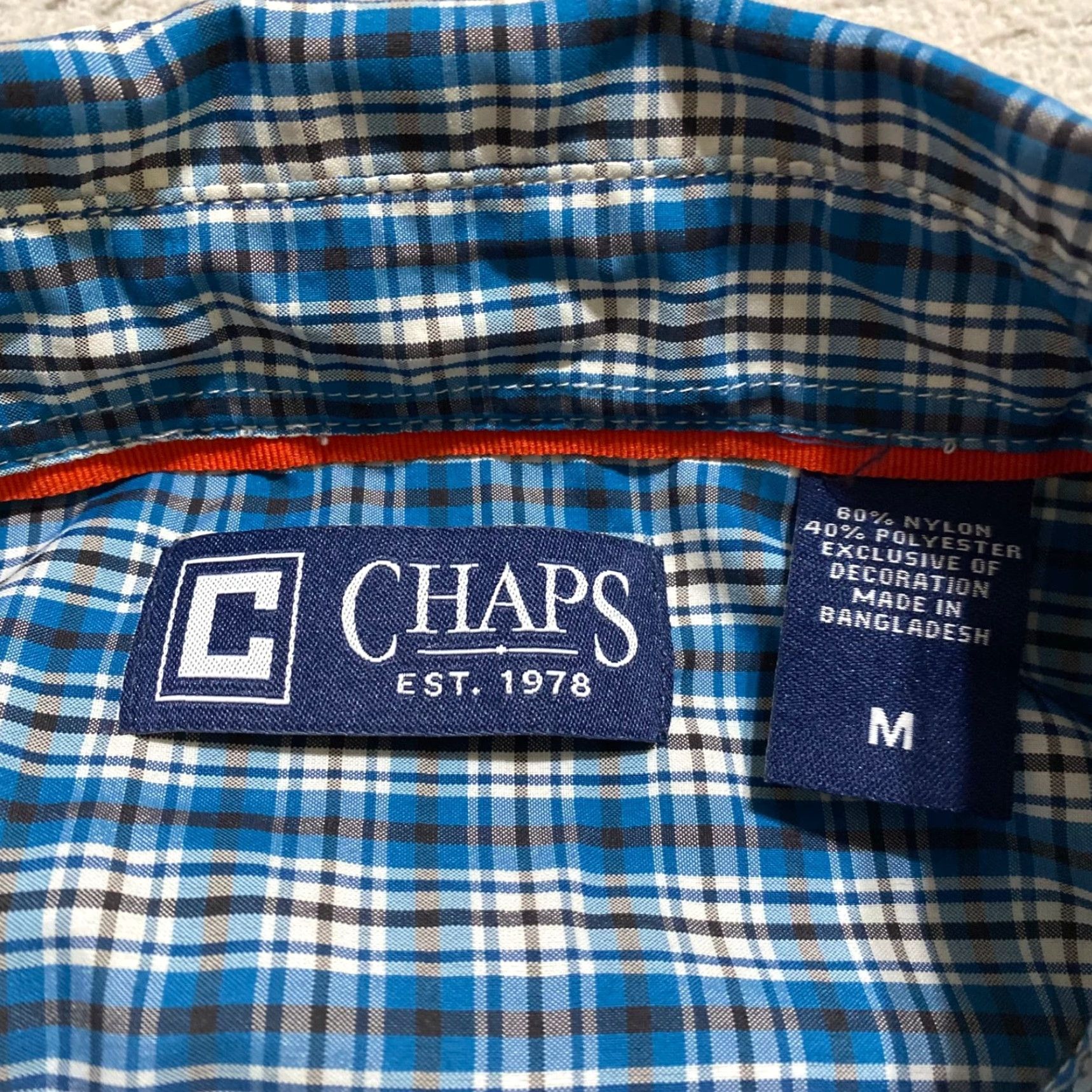 Chaps Chaps Mens Button-Up Shirt Blue Plaid Long Sleeve Nylon Polyester Collar-Down Regular Fit Size M Size US M / EU 48-50 / 2 - 3 Thumbnail
