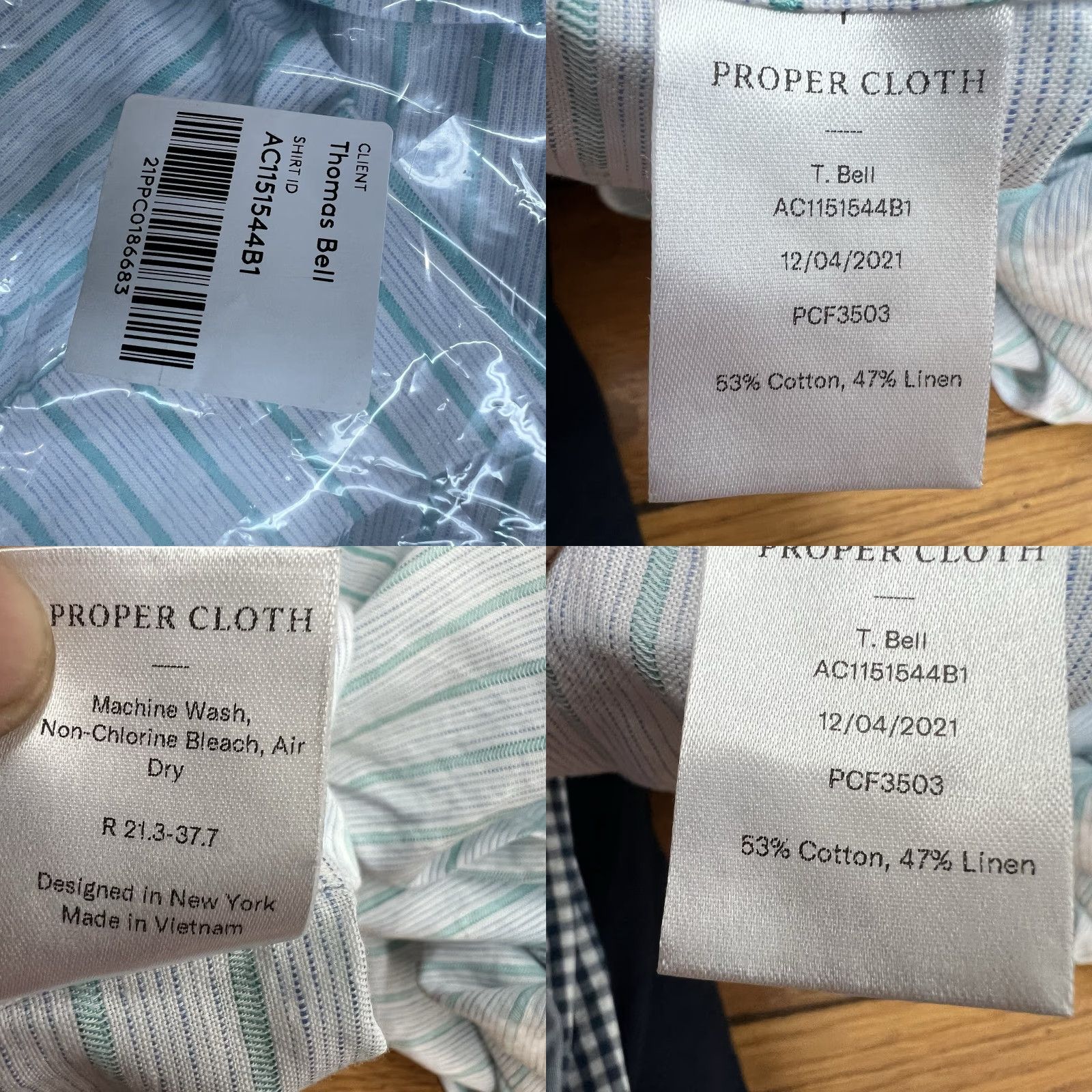 Proper Cloth VINTAGE Proper Cloth Shirt Casual Button-Up Long Sleeve Men's 4XL Green White Striped Linen, All Seasons Size US XXL / EU 58 / 5 - 8 Thumbnail