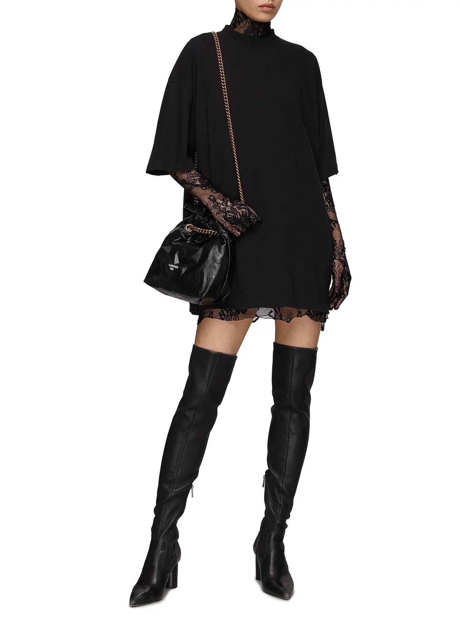 Balenciaga o1mt1gz0325 Allover Logo Glove Dress in Black Size XL / US 12-14 / IT 48-50 - 2 Thumbnail