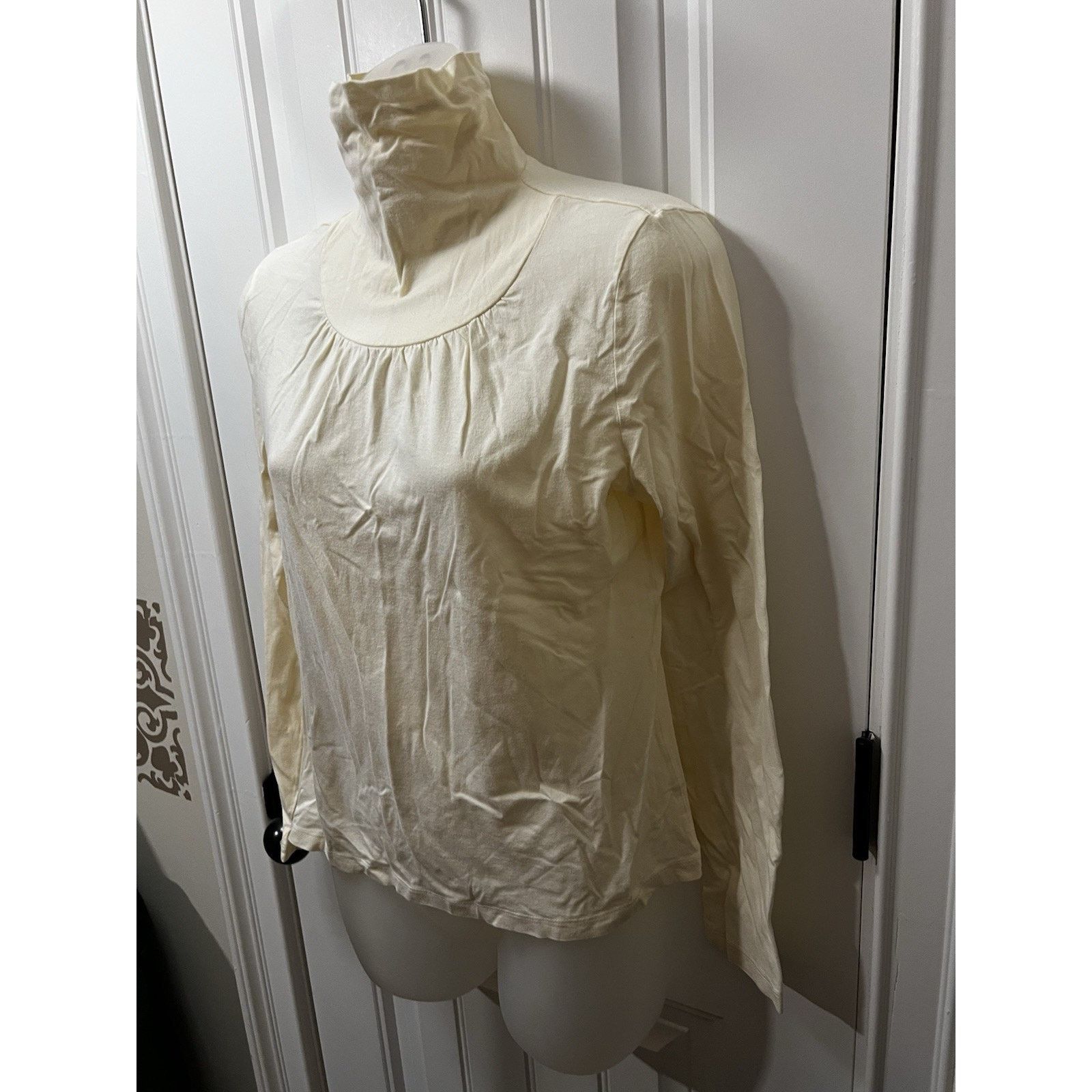 Talbots High Neck Top Ruched Long Sleeve Stretch Back Zipper Blouse Size M / US 6-8 / IT 42-44 - 5 Thumbnail