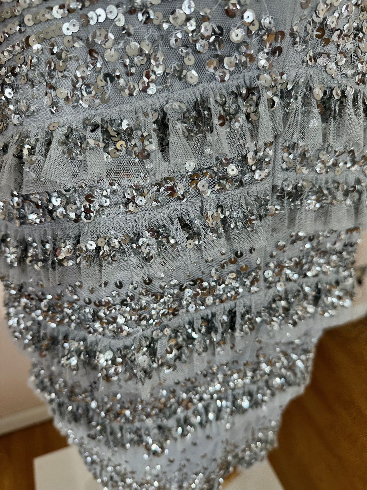 Adrianna Papell Silver Sequined on Ruffled Net Mini Dress Size M / US 6-8 / IT 42-44 - 3 Thumbnail