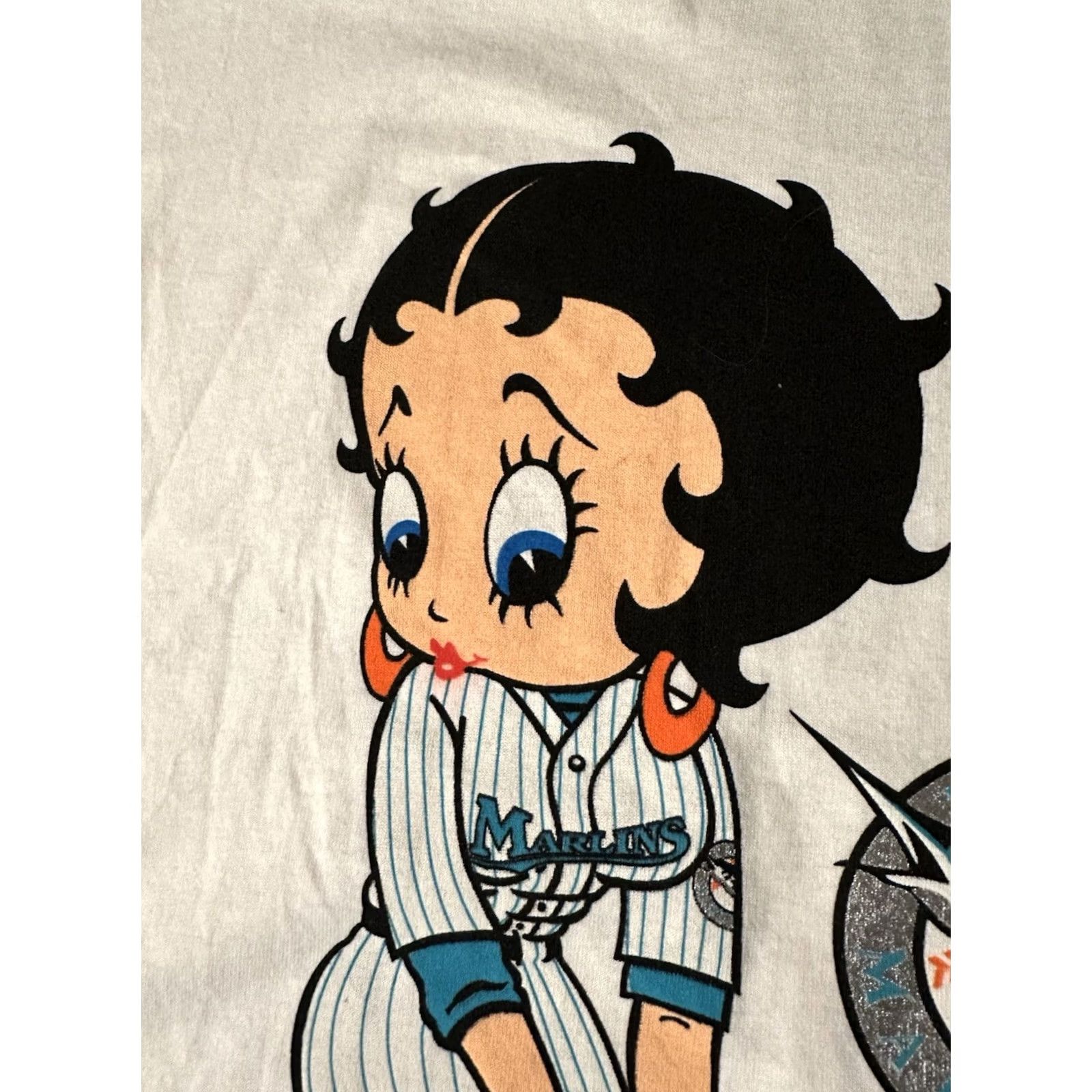 Changes VINTAGE 90s Florida Marlins Betty Boop T-Shirt MLB Single Stitch L White Uni Adults Mens Womens Size US L / EU 52-54 / 3 - 5 Thumbnail