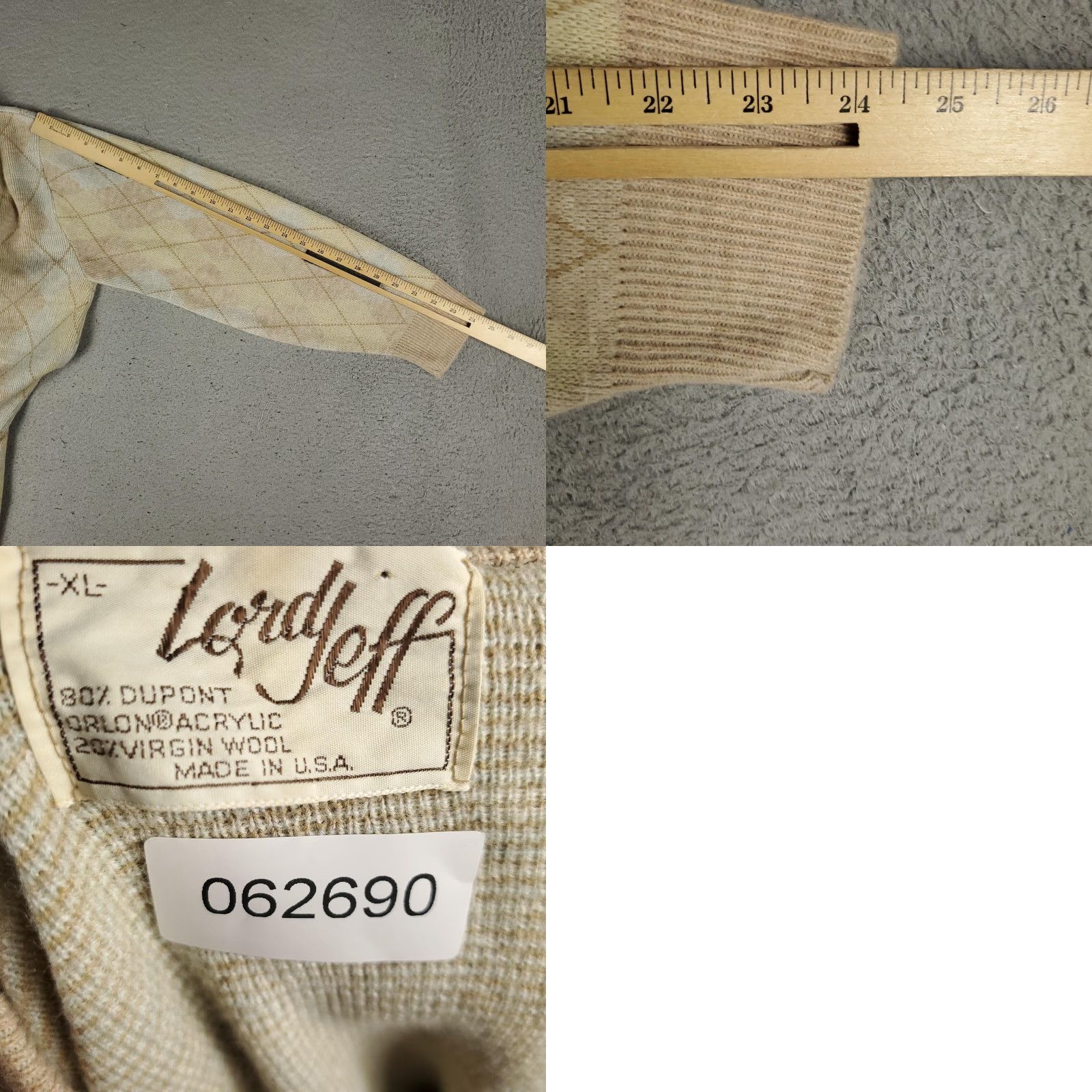 Vintage VINTAGE Lord Jeff Sweater Pullover Men's XL Beige Argyle Wool 90s Knit Gift Ideas Size US XL / EU 56 / 4 - 8 Thumbnail