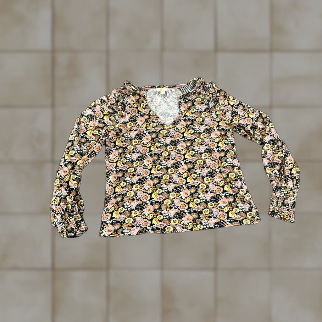Boden Boden Blouse Womens 2 Blue Floral Bell Sleeve V-Neck Cotton Casual Spring Summer Pockets 2 Regular Size XS / US 0-2 / IT 36-38 - 1 Thumbnail