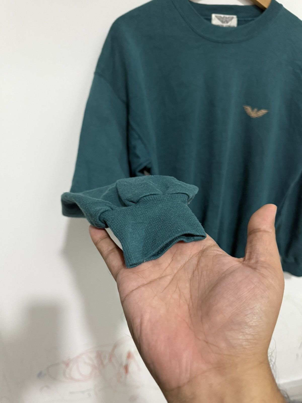 Giorgio Armani Vintage Georgio Armani Turquoise Big Logo Sweatshirt Size US L / EU 52-54 / 3 - 5 Thumbnail