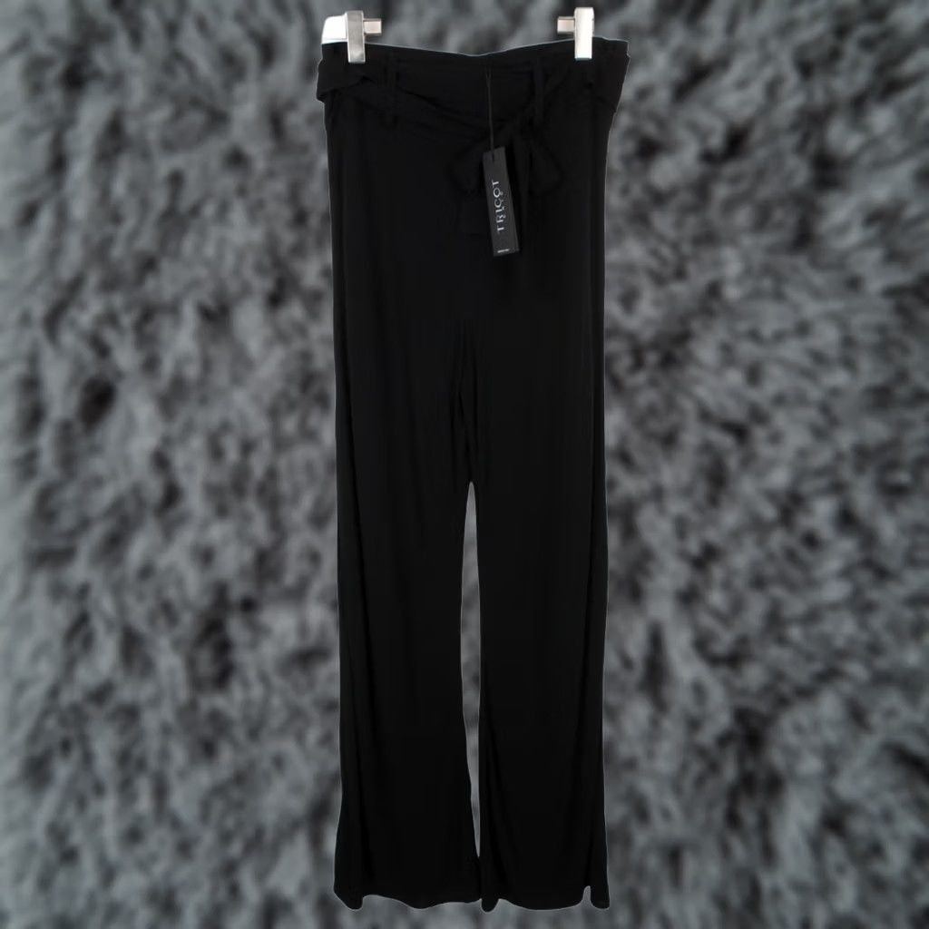 Vintage Tricot Chic Trousers Women's US 12 Wide Leg Stretchy Pull On Belted Black Size 34" / US 12 / IT 48 - 1 Thumbnail