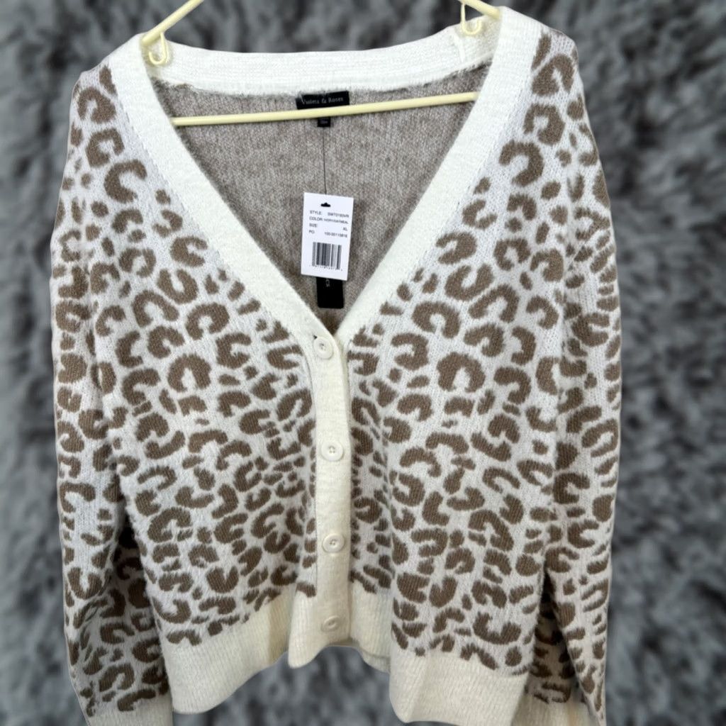 Vintage Violets & Roses Cardigan Sweater Women's XL Tan Brown Knit Open Front W 50 Beige Raglan Sleeve Size XL / US 12-14 / IT 48-50 - 1 Thumbnail
